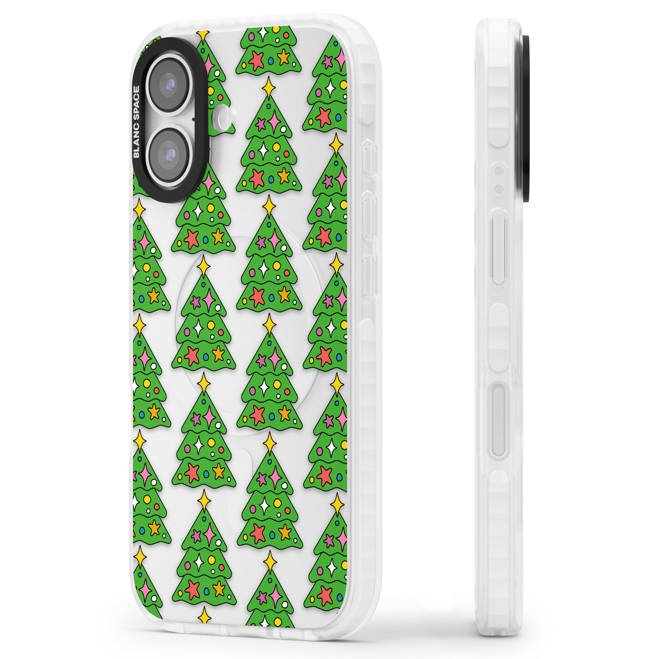 Christmas Tree Pattern (Clear) iPhone 17 Impact Clear Phone Case Side Profile