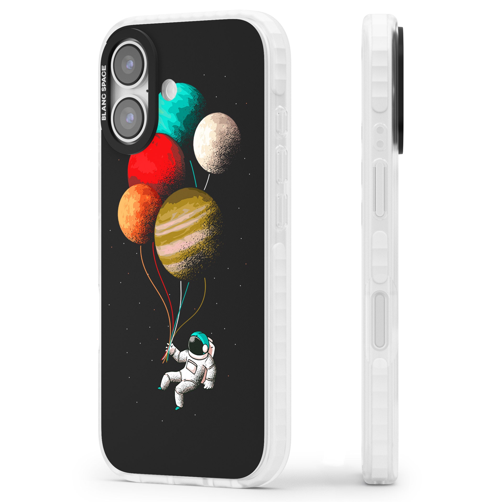 Astronaut Balloon Planets iPhone 17 Impact Clear Phone Case Side Profile