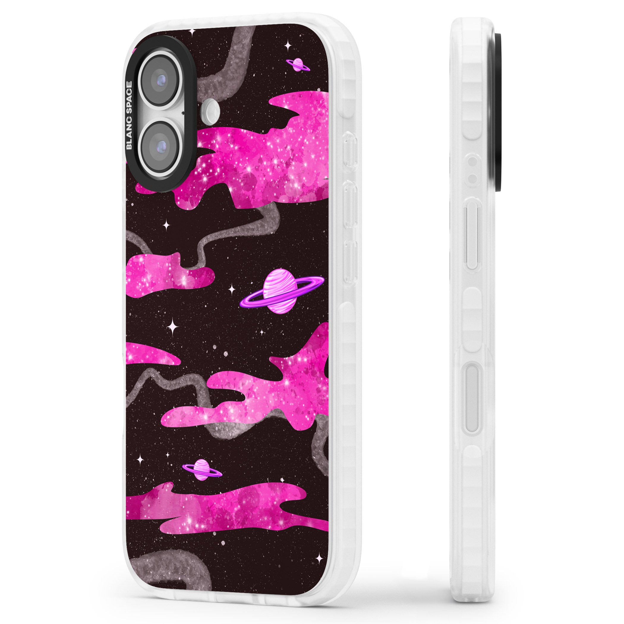Pink Galaxy iPhone 17 Impact Clear Phone Case Side Profile
