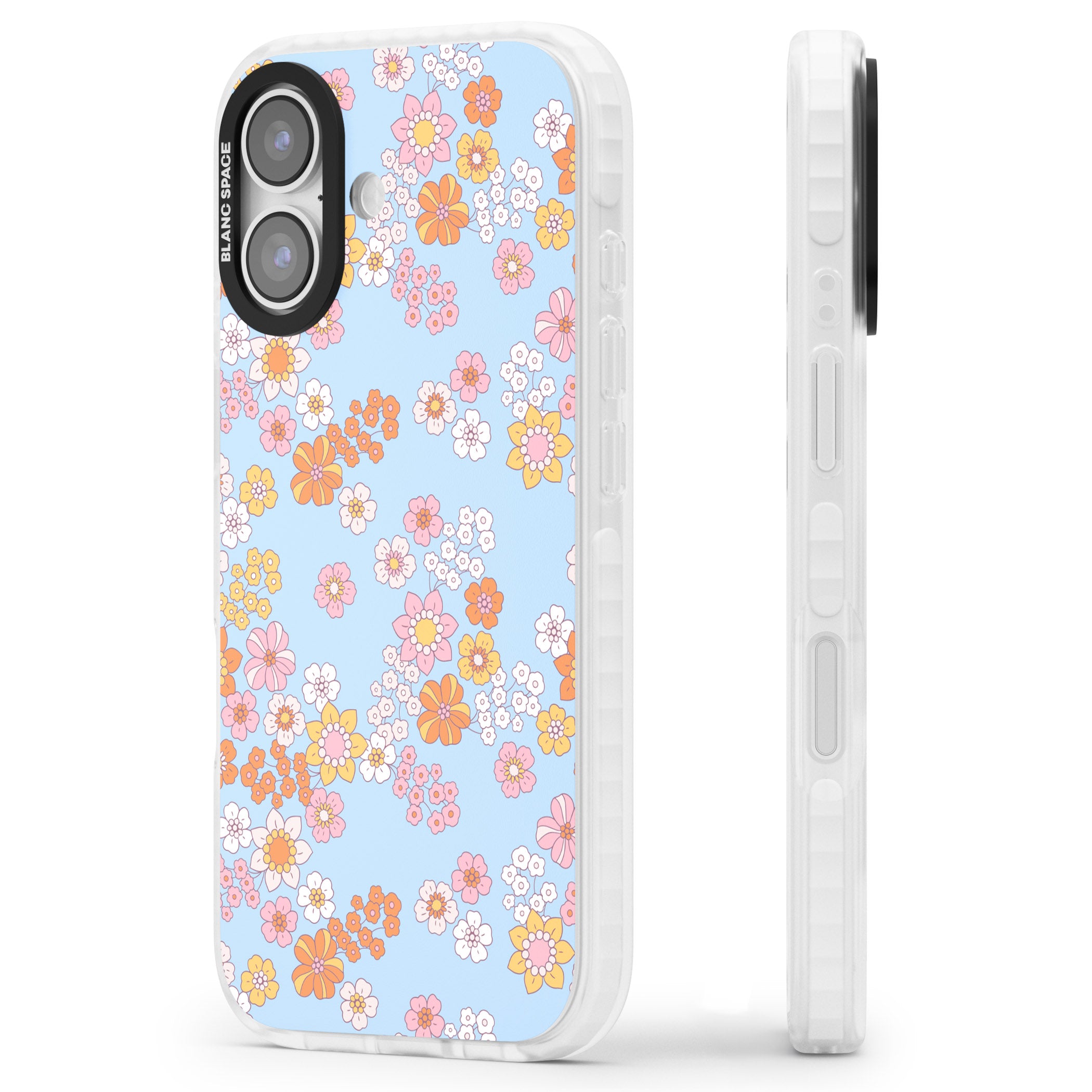 Lake Blue Flower Mix iPhone 17 Impact Clear Phone Case Side Profile