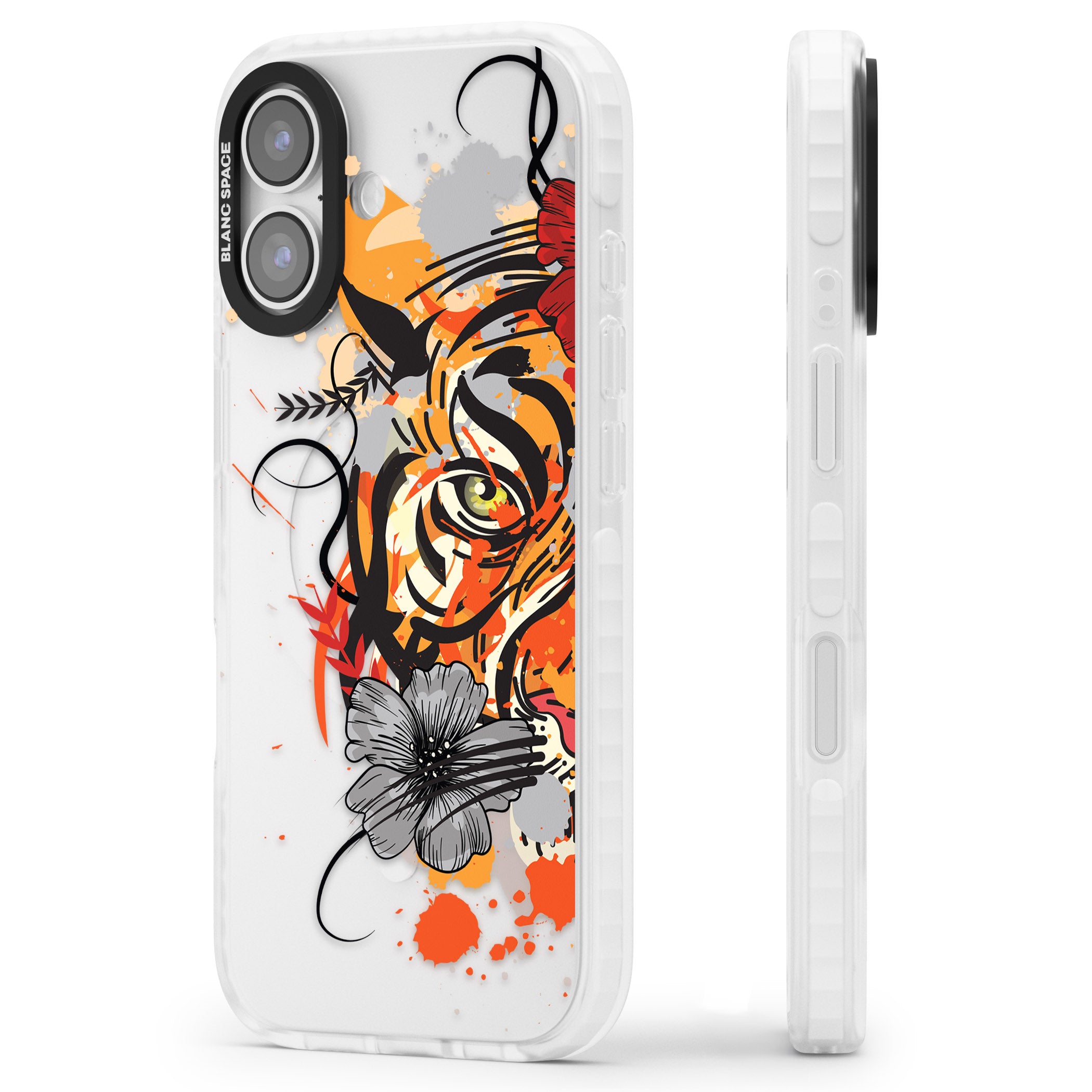 Sugar Skull Tiger iPhone 17 Impact Clear Phone Case Side Profile