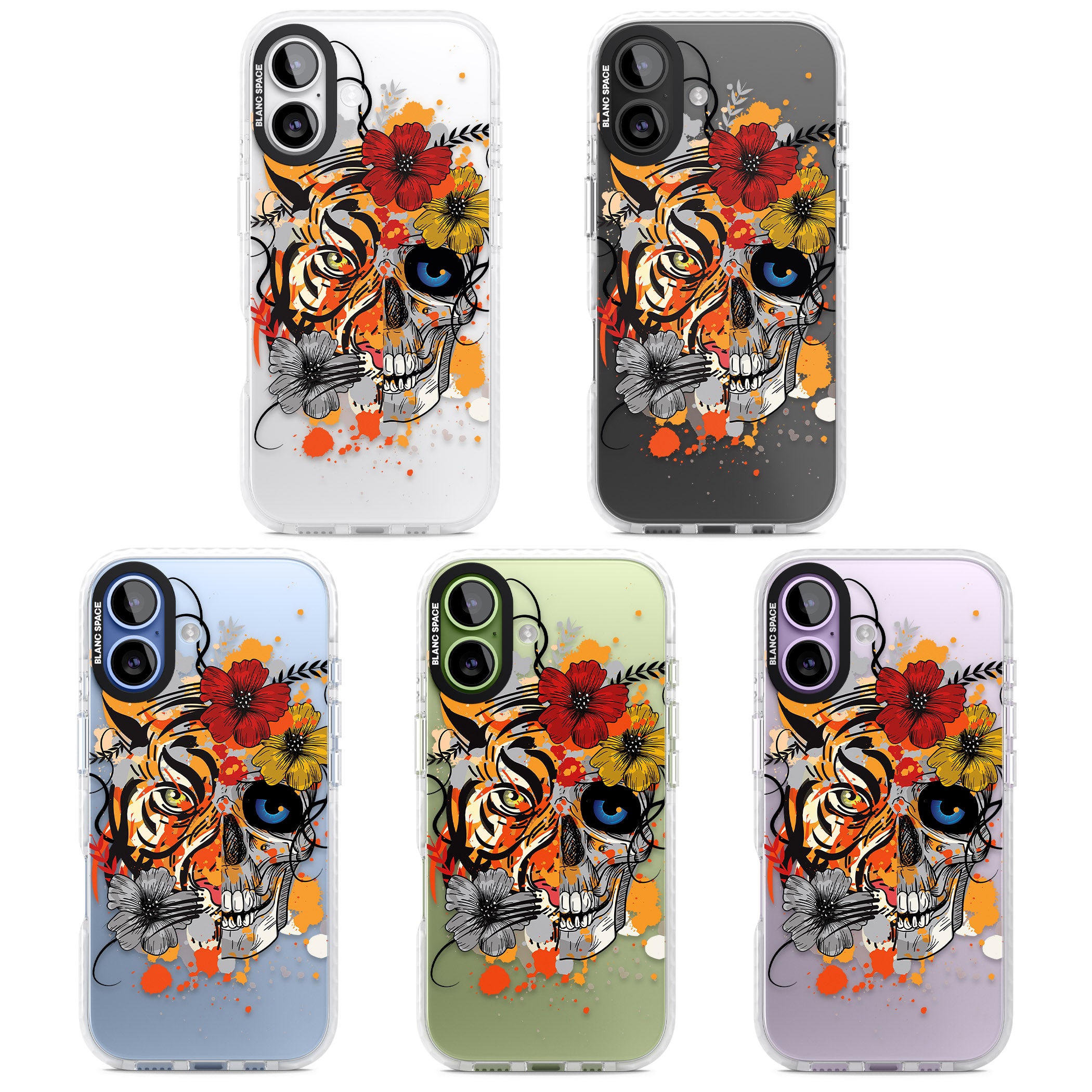 Sugar Skull Tiger Floral iPhone 17 Impact Clear Phone Case APT Impact Protection