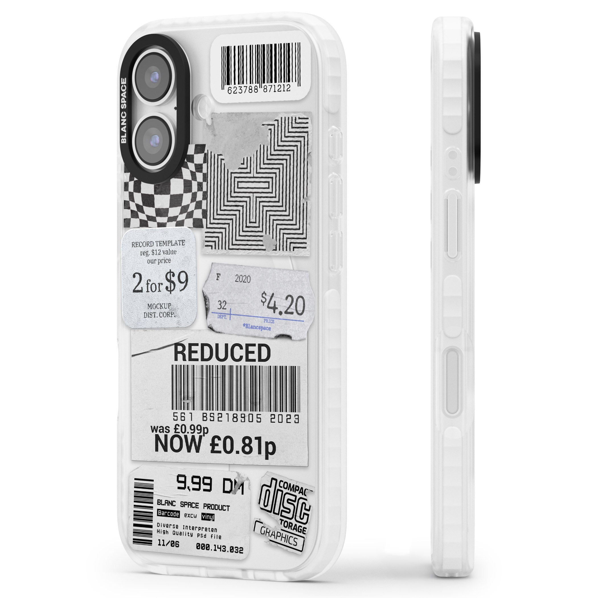 White Sticker Mix iPhone 17 Impact Clear Phone Case Side Profile