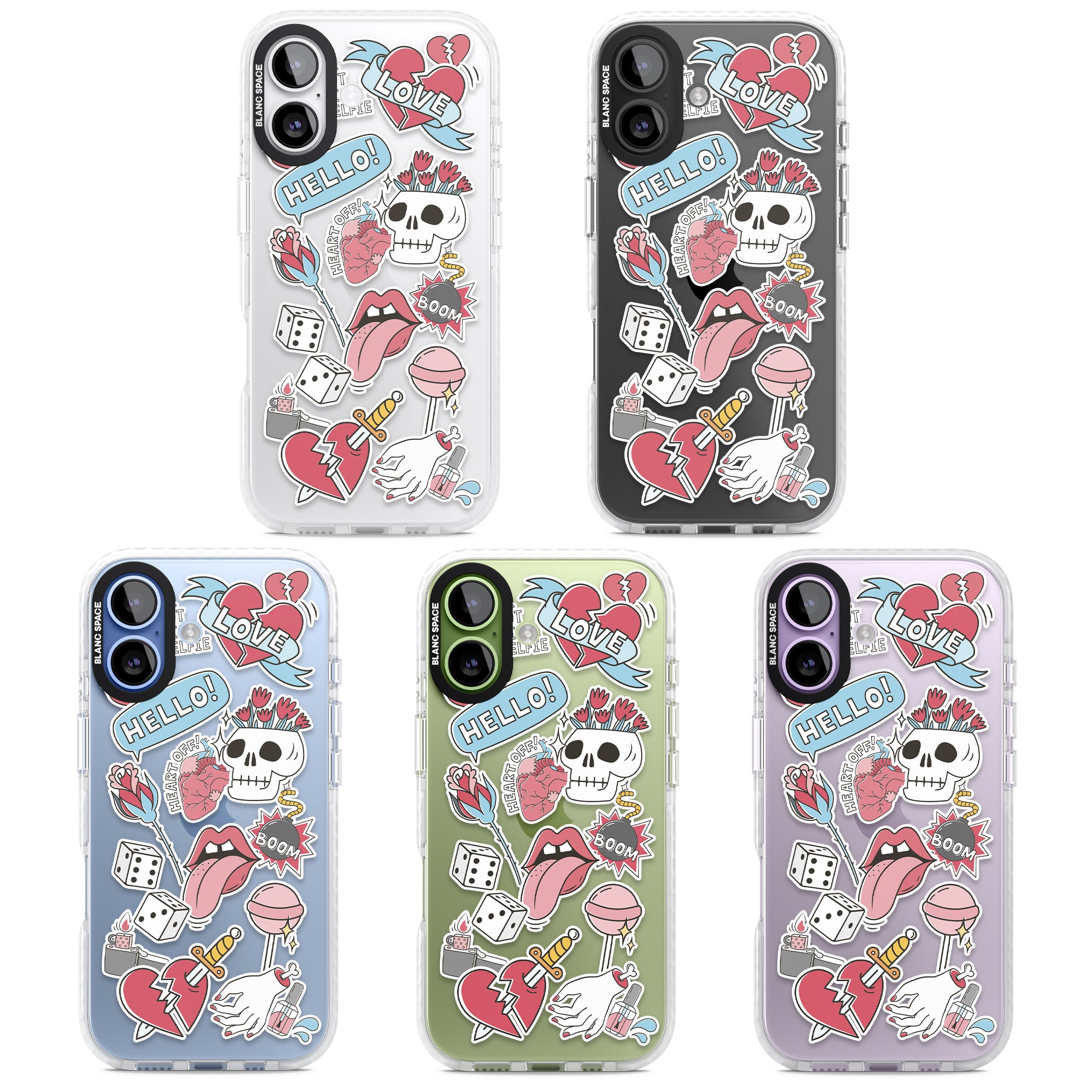 Skull & Flowers Stickers iPhone 17 Impact Clear Phone Case APT Impact Protection