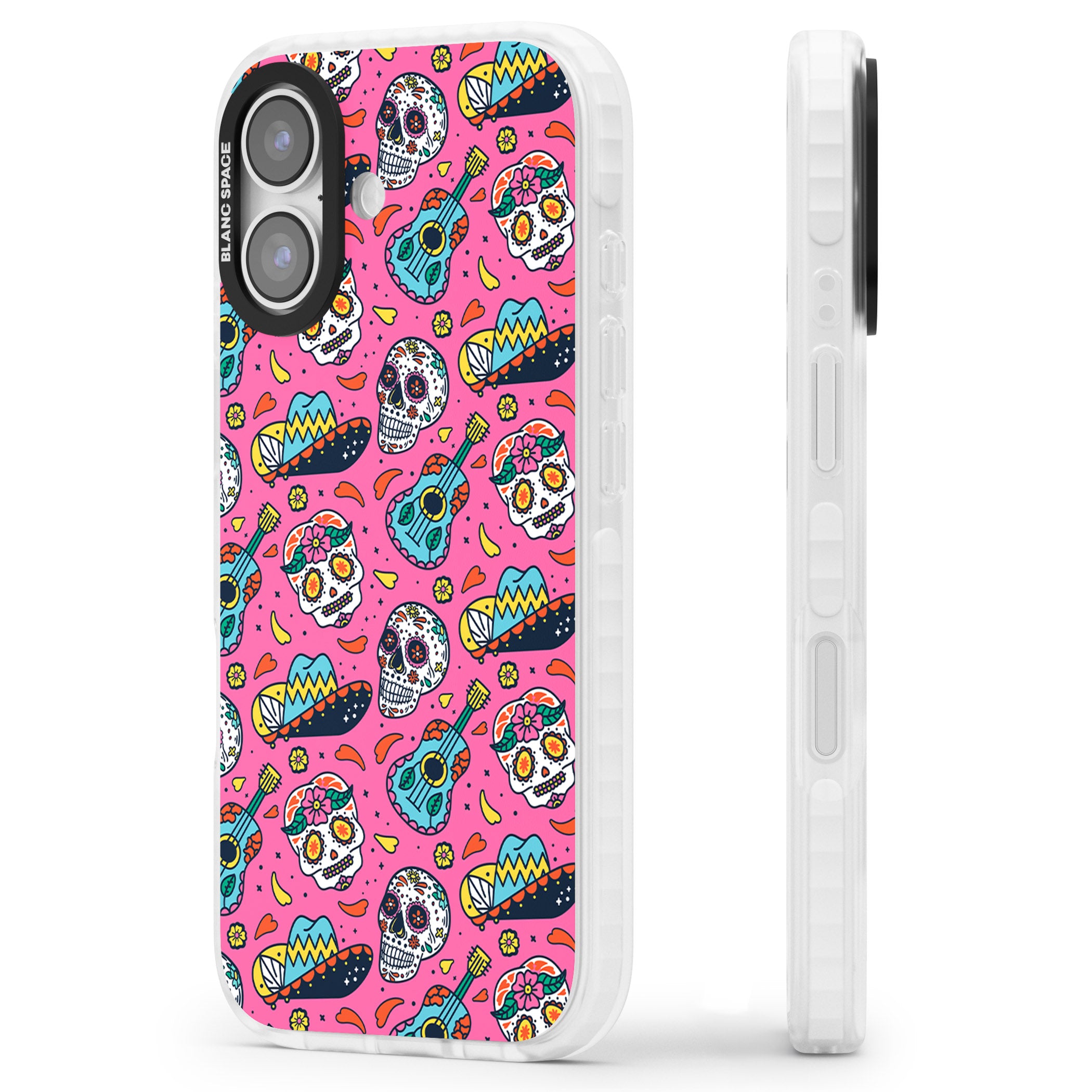 Pink Day Of The Dead Pattern iPhone 17 Impact Clear Phone Case Side Profile