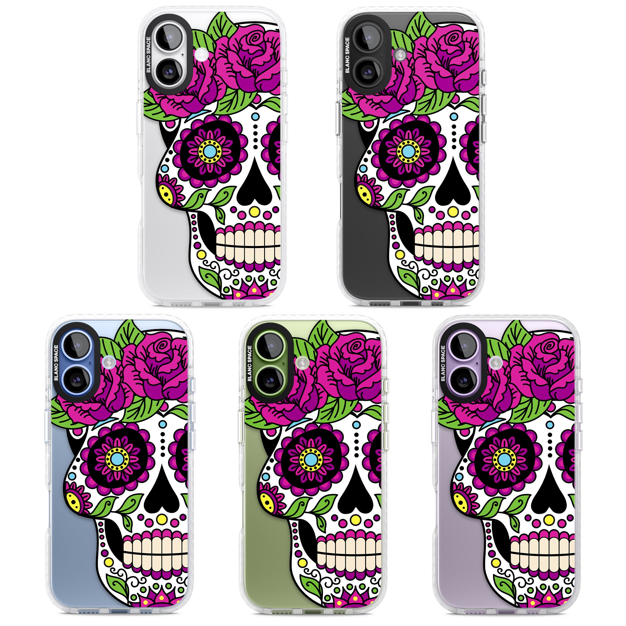 Purple Floral Sugar Skull iPhone 17 Impact Clear Phone Case APT Impact Protection
