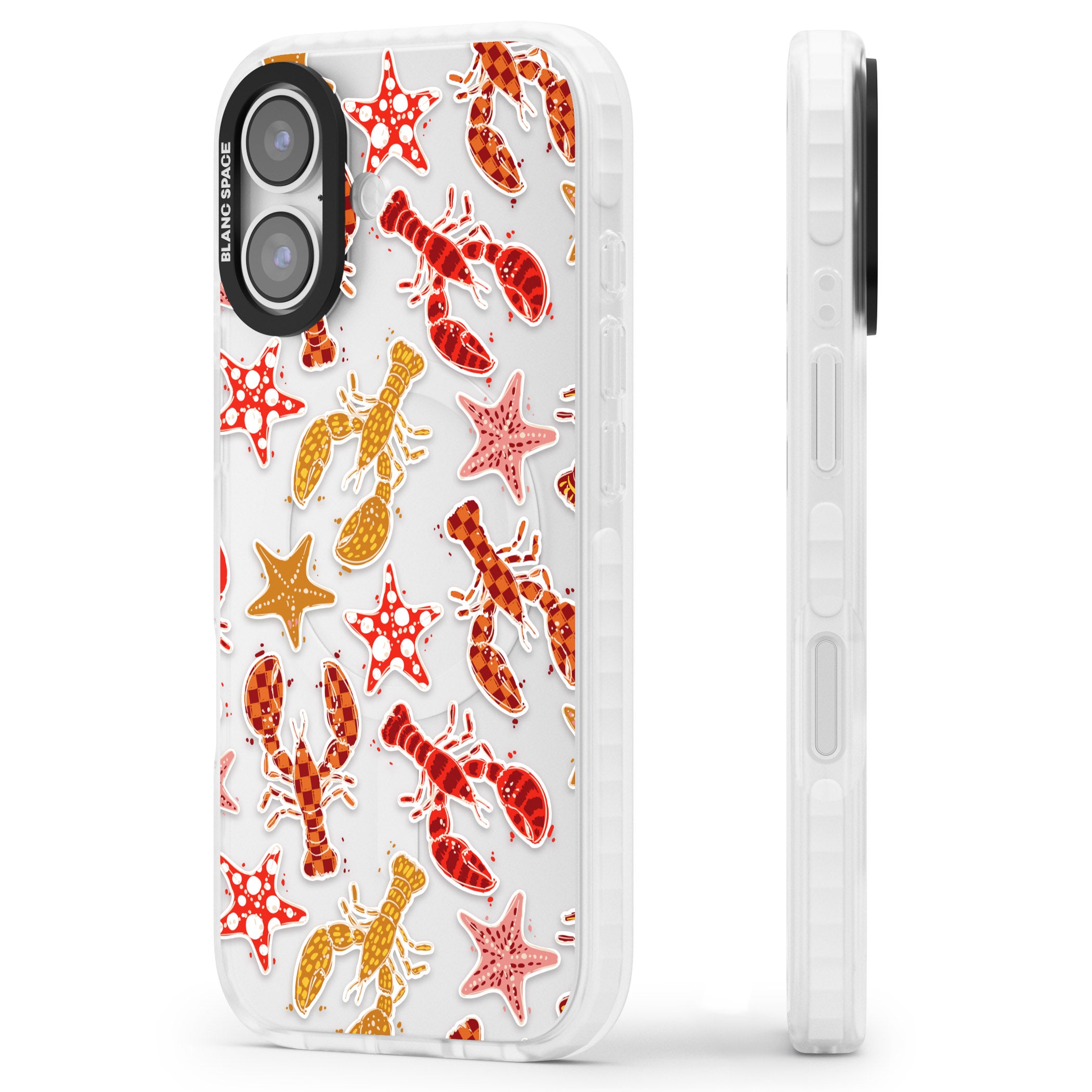 Lobster & Starfish Coastal Pattern iPhone 17 Impact Clear Phone Case Side Profile