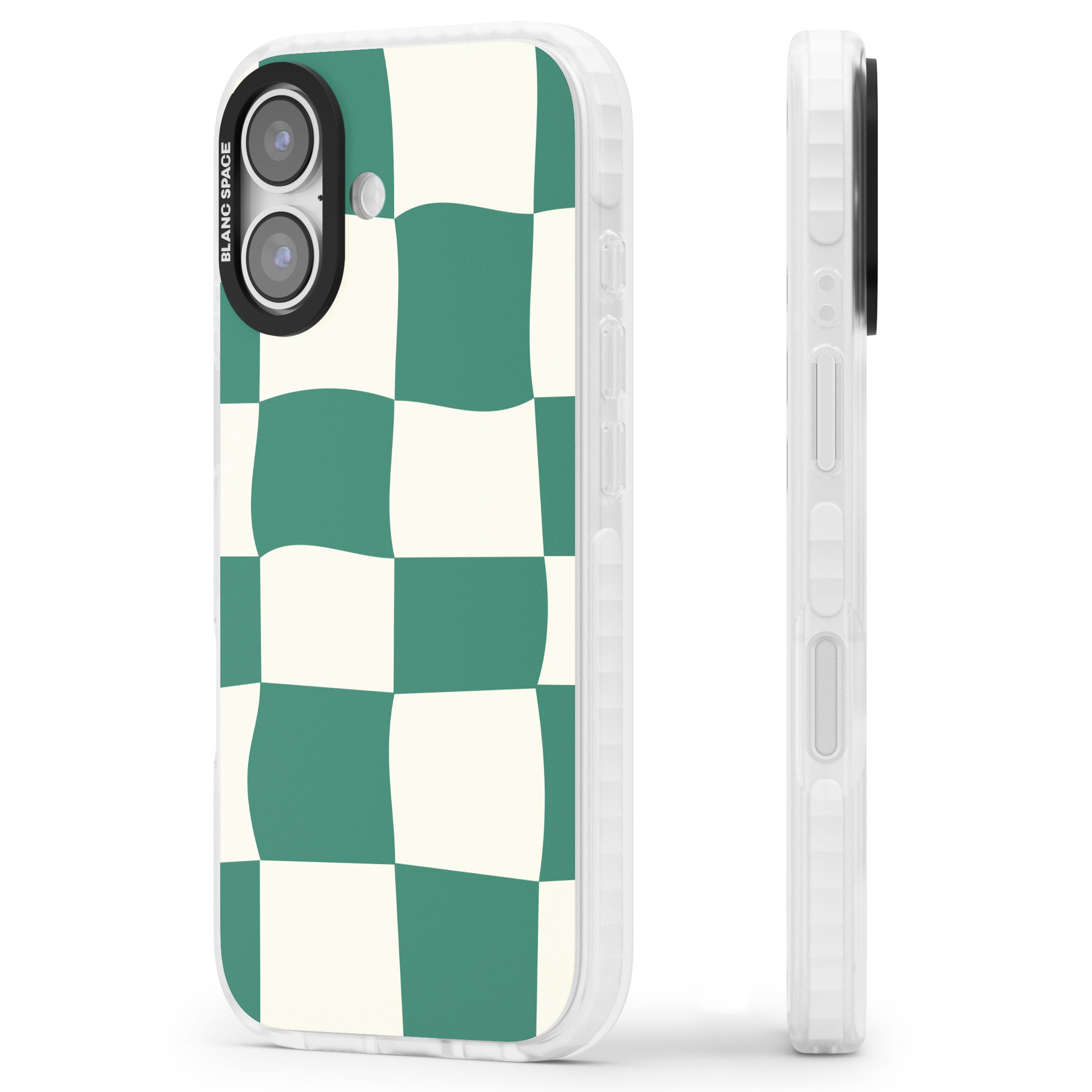 Green & Cream Wavy Check iPhone 17 Impact Clear Phone Case Side Profile