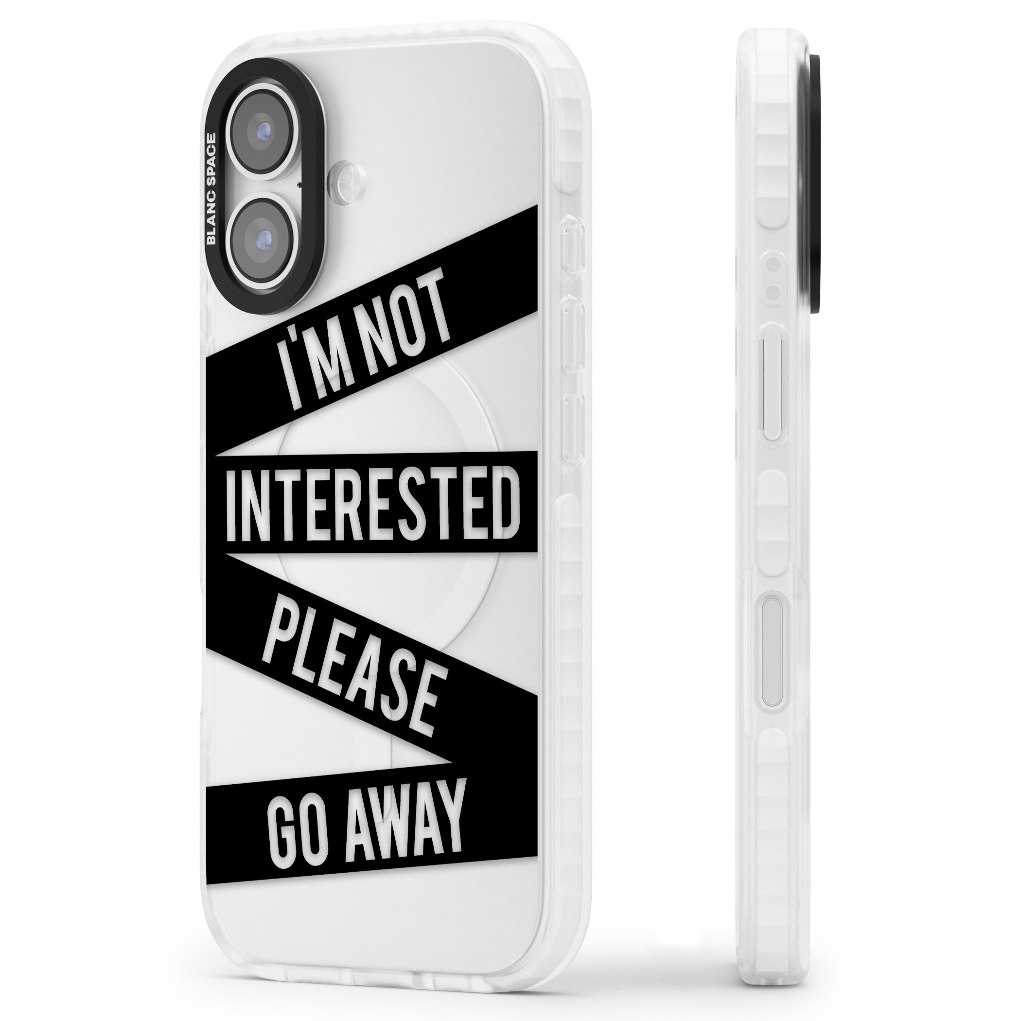 Not Interested Warning iPhone 17 Impact Clear Phone Case Side Profile
