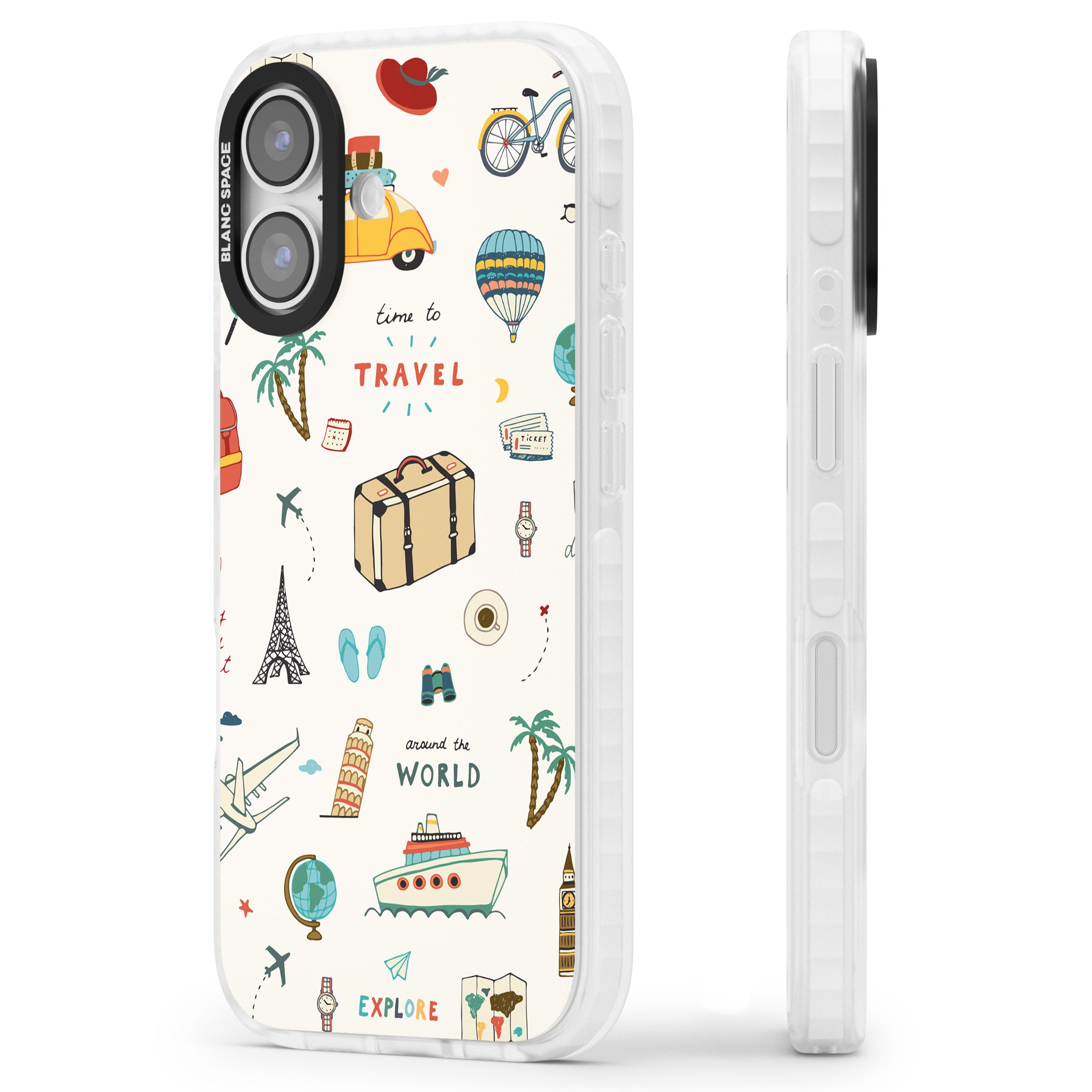 Cute Travel Pattern Cream iPhone 17 Impact Clear Phone Case Side Profile