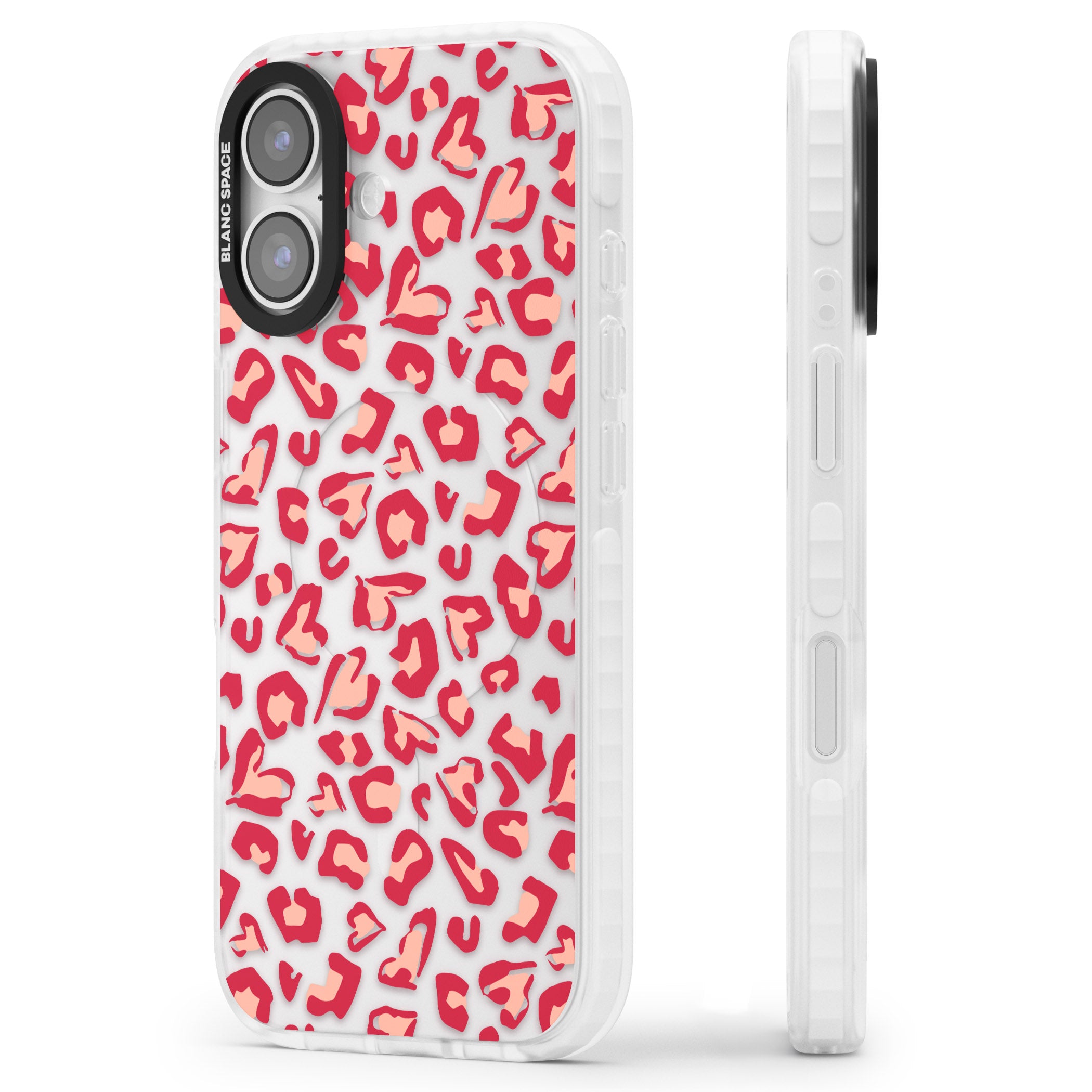Heart Leopard Print iPhone 17 Impact Clear Phone Case Side Profile
