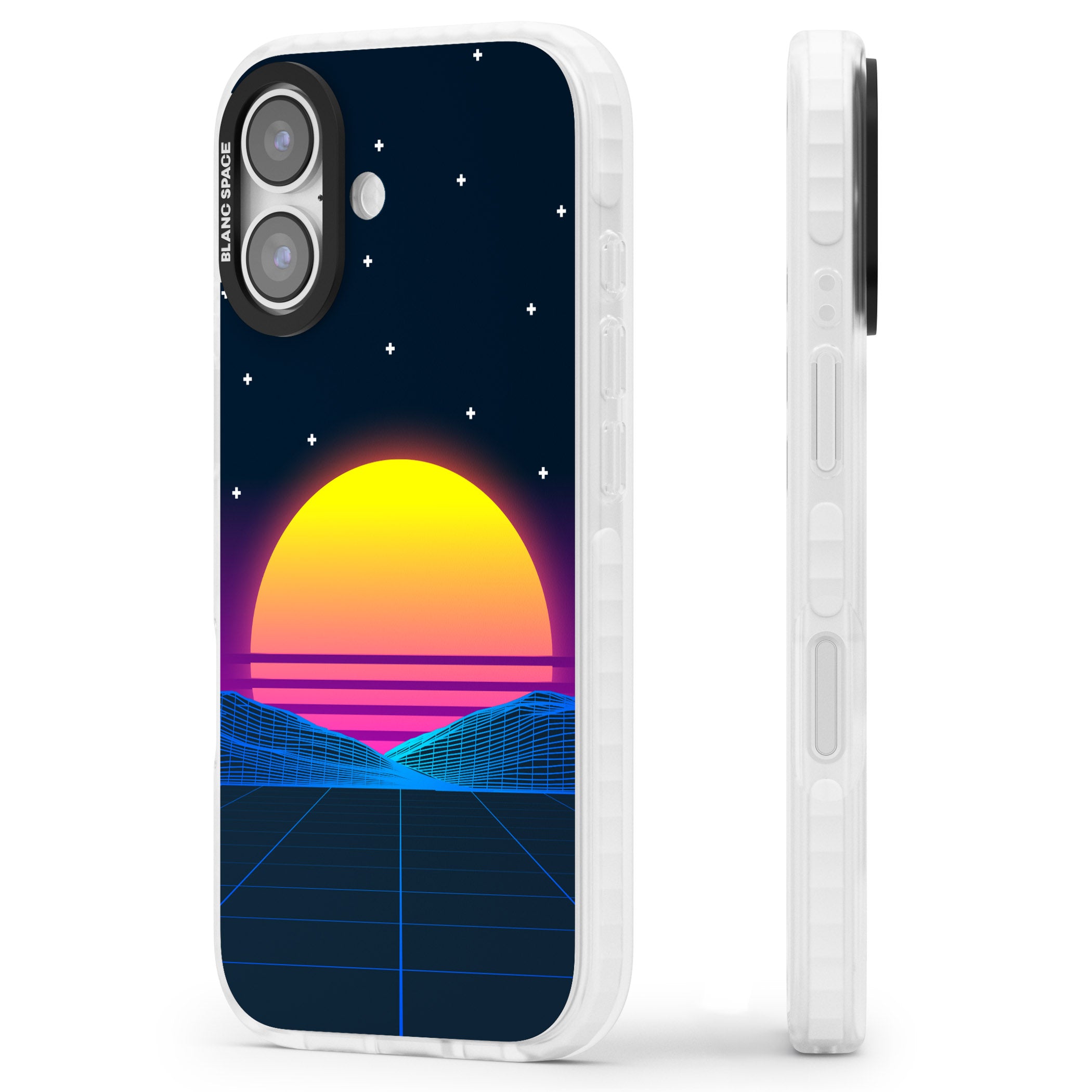 Retro Sunset Vaporwave iPhone 17 Impact Clear Phone Case Side Profile
