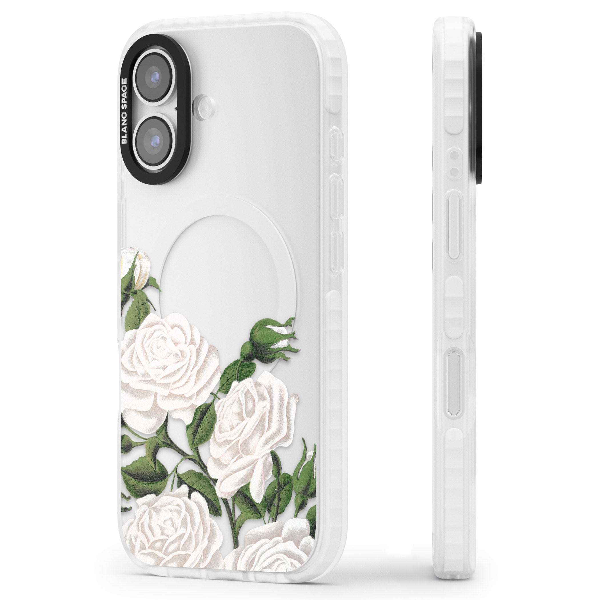 White Vintage Painted Flowers iPhone 17 Impact Clear Phone Case Side Profile
