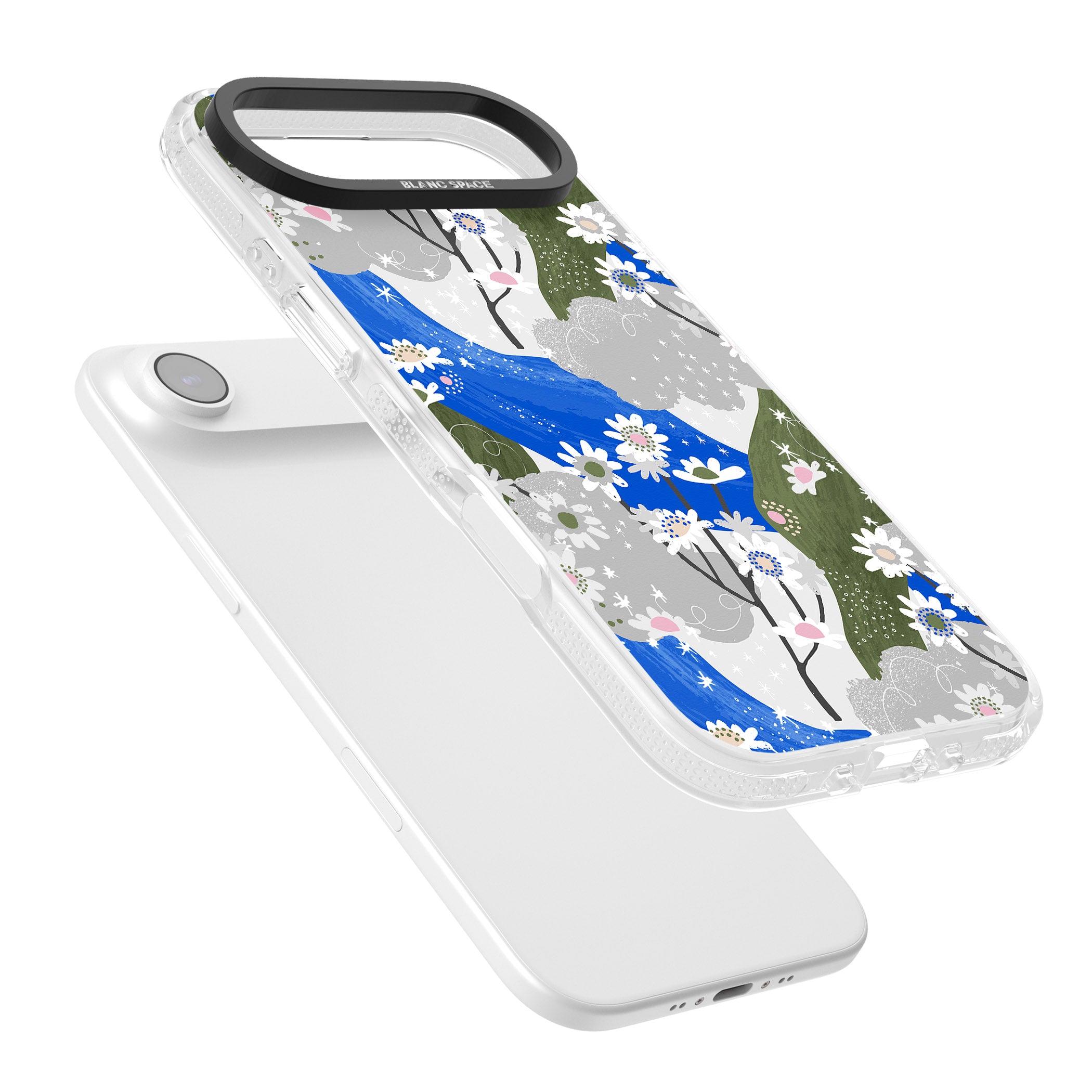 Blue & Grey Daisies Pattern iPhone 17 Air Impact Air Clear Phone Case Colours