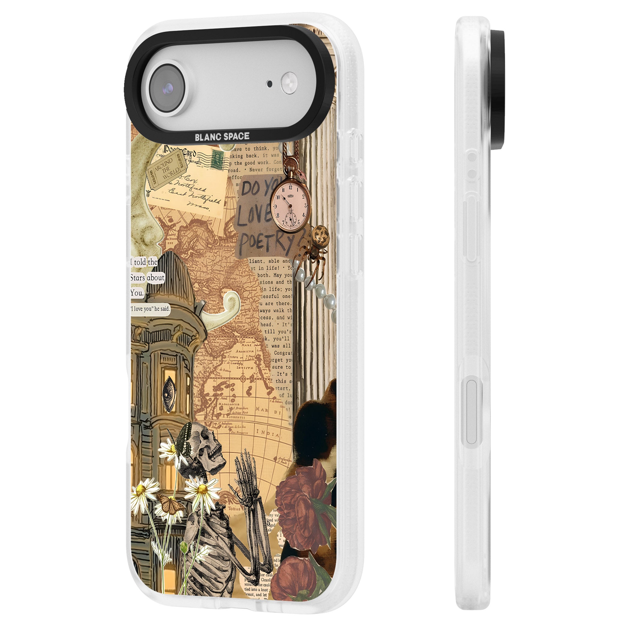 Skeleton Poetry iPhone 17 Air Impact Air Clear Phone Case Side Profile