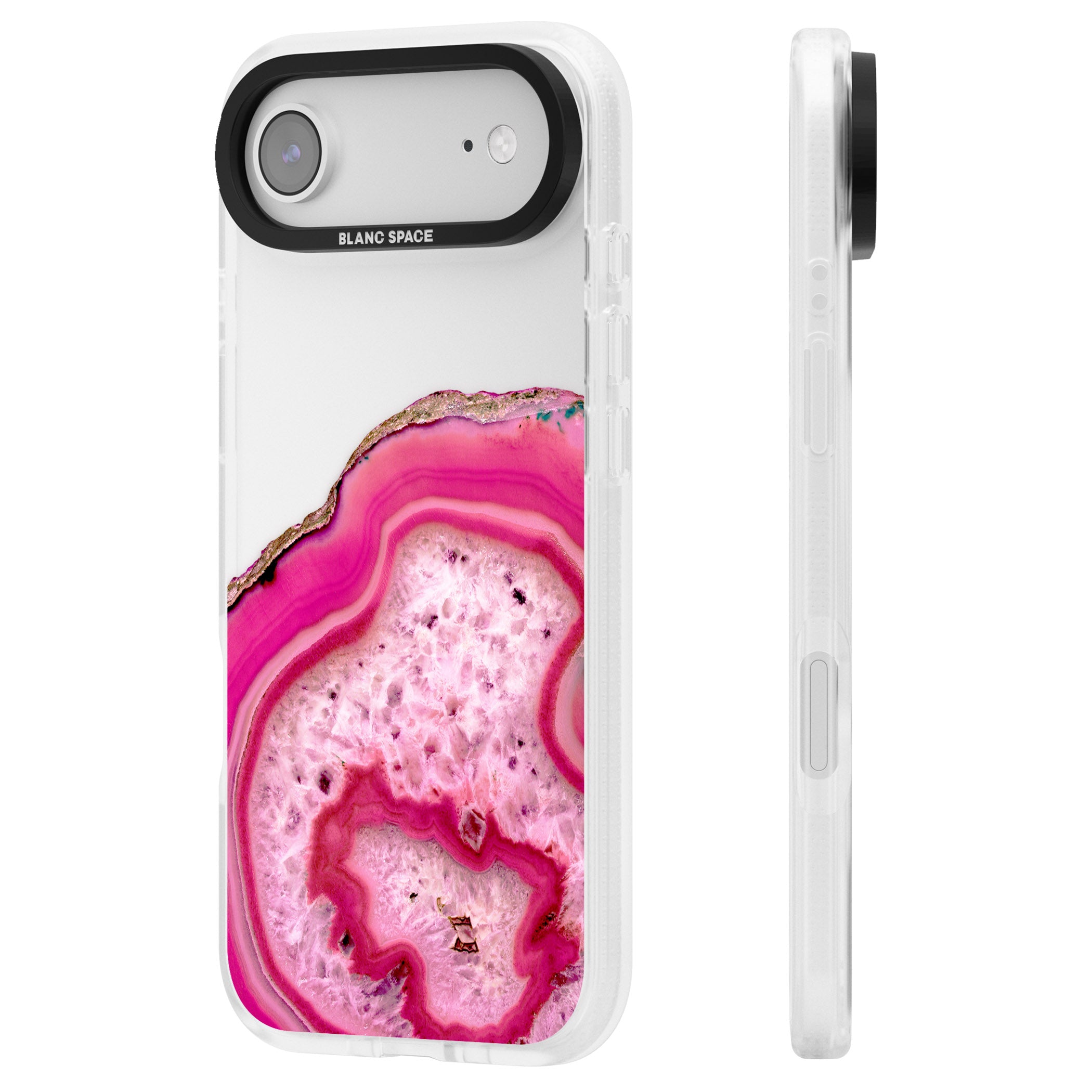 Pink Geode Crystal iPhone 17 Air Impact Air Clear Phone Case Side Profile