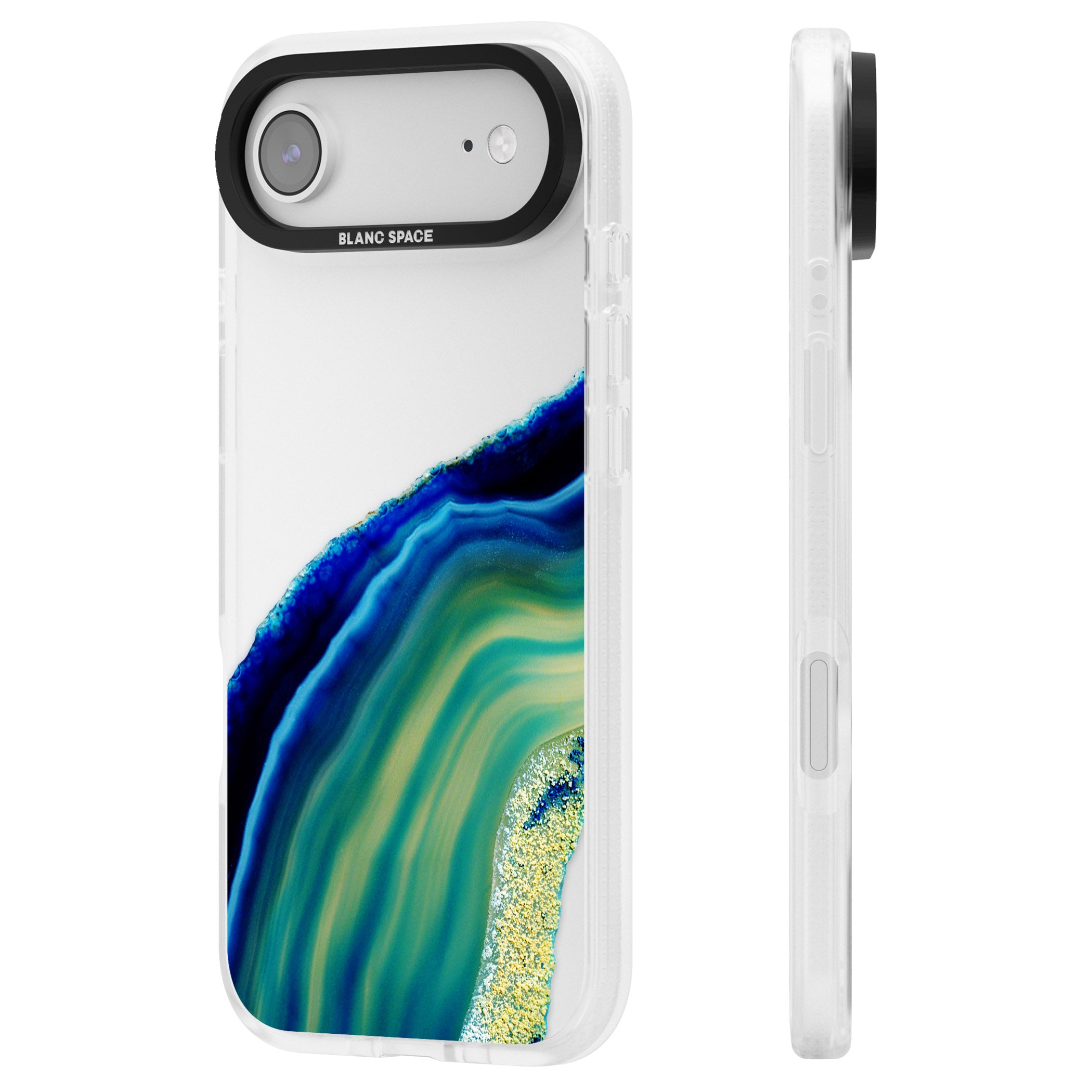 Green & Blue Emerald Geode iPhone 17 Air Impact Air Clear Phone Case Side Profile