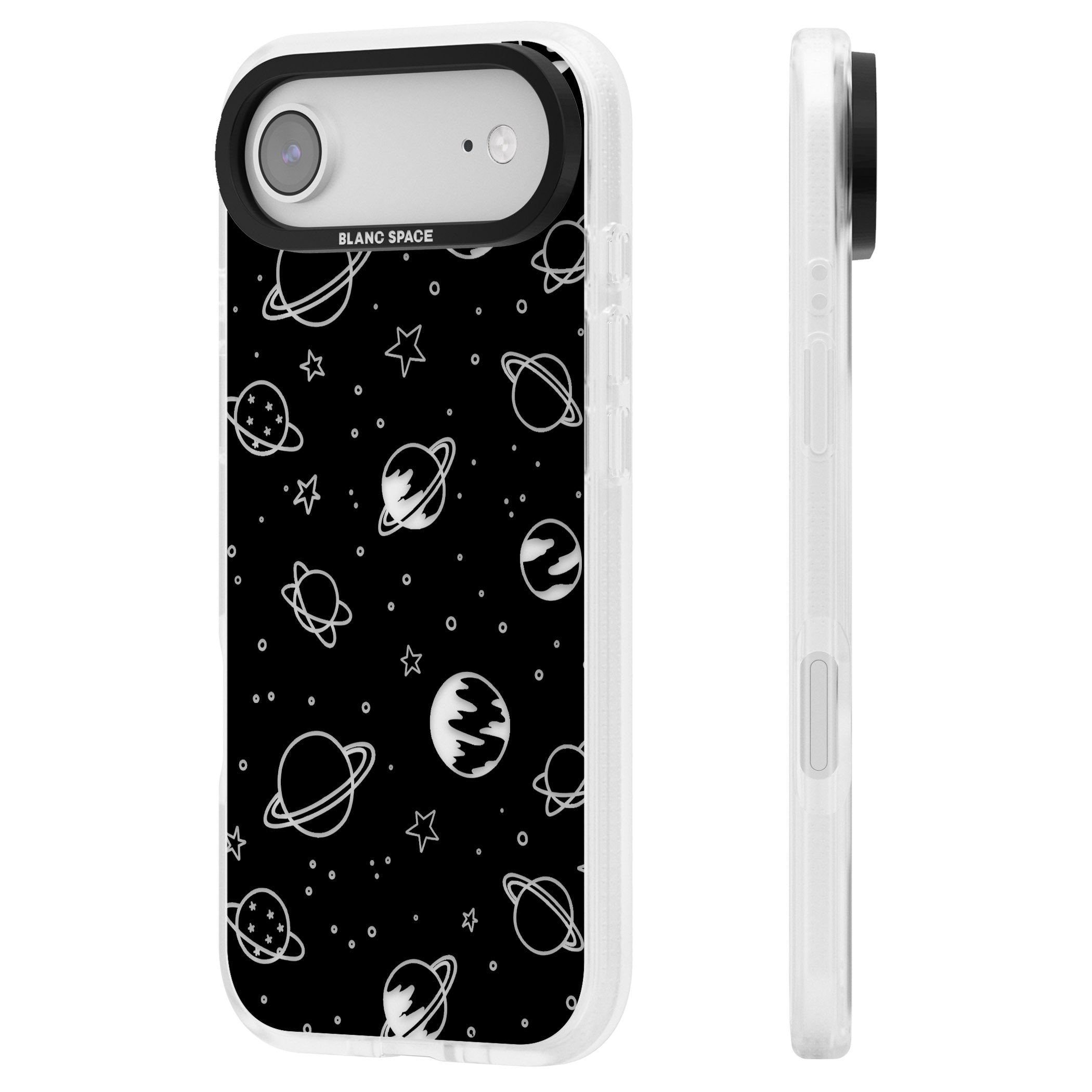 Cosmic Sketch Clear Black iPhone 17 Air Impact Air Clear Phone Case Side Profile