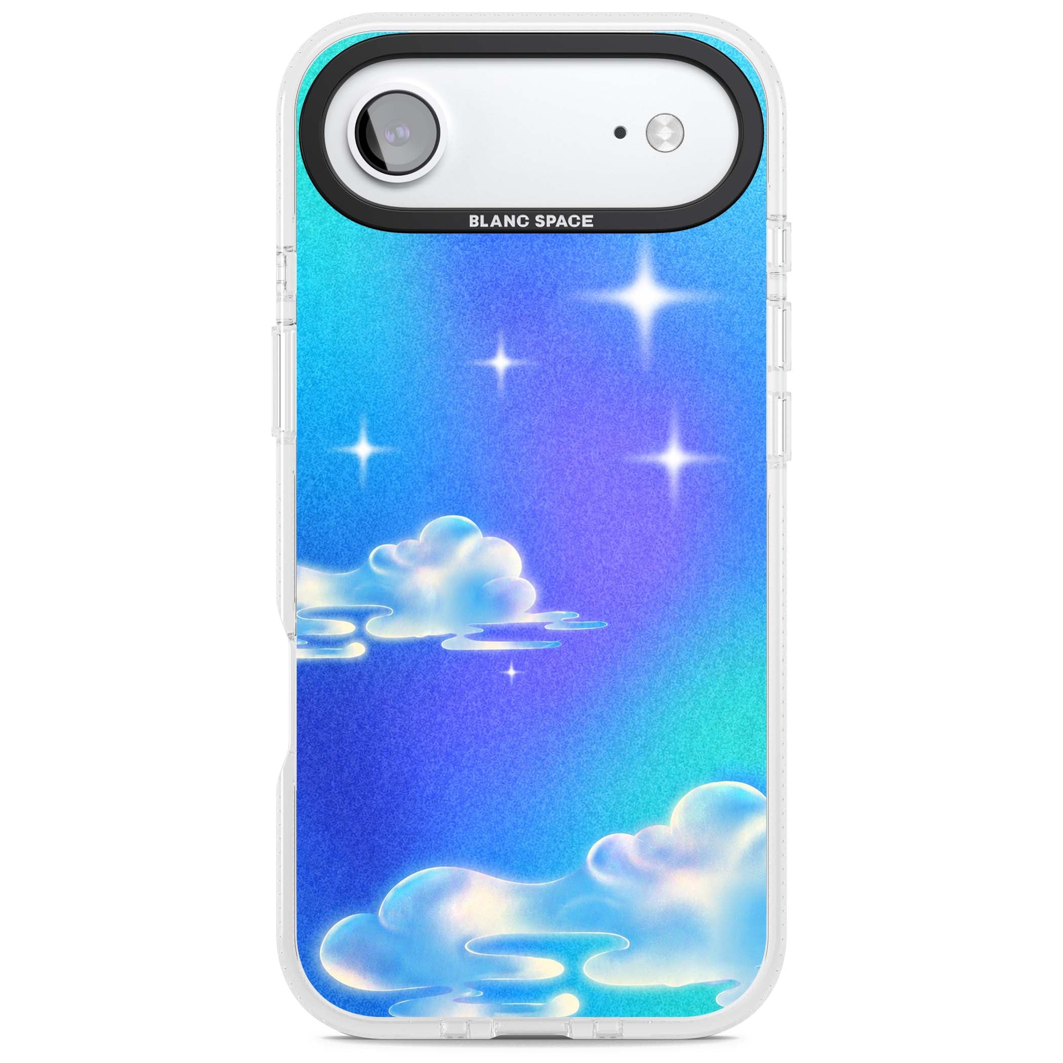 Aurora celestial iPhone case featuring dreamy iridescent clouds, sparkling stars and pastel blue purple sky | Clear Case Impact Air case for iPhone Air