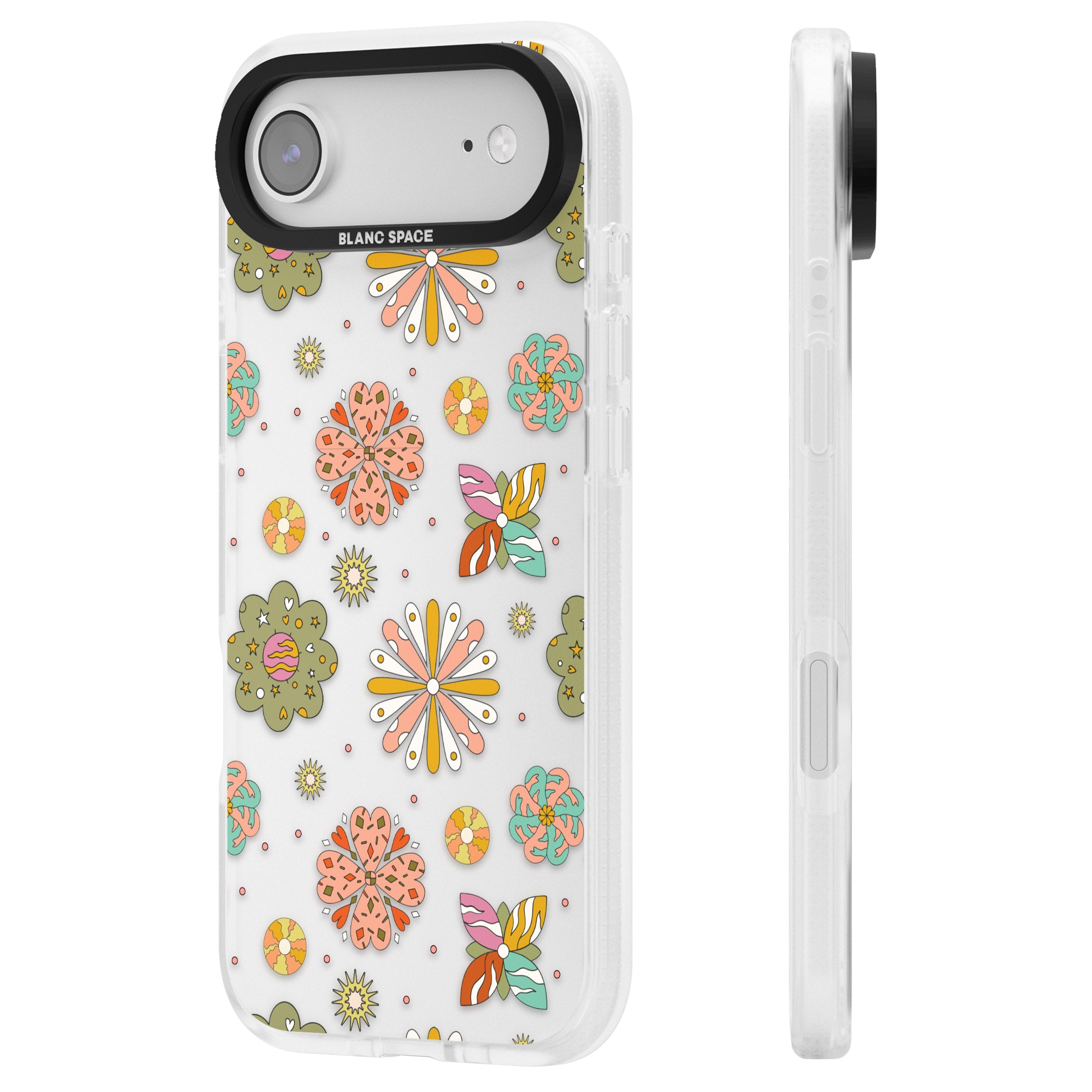 Boho Celestial Psychedelic Floral iPhone 17 Air Impact Air Clear Phone Case Side Profile