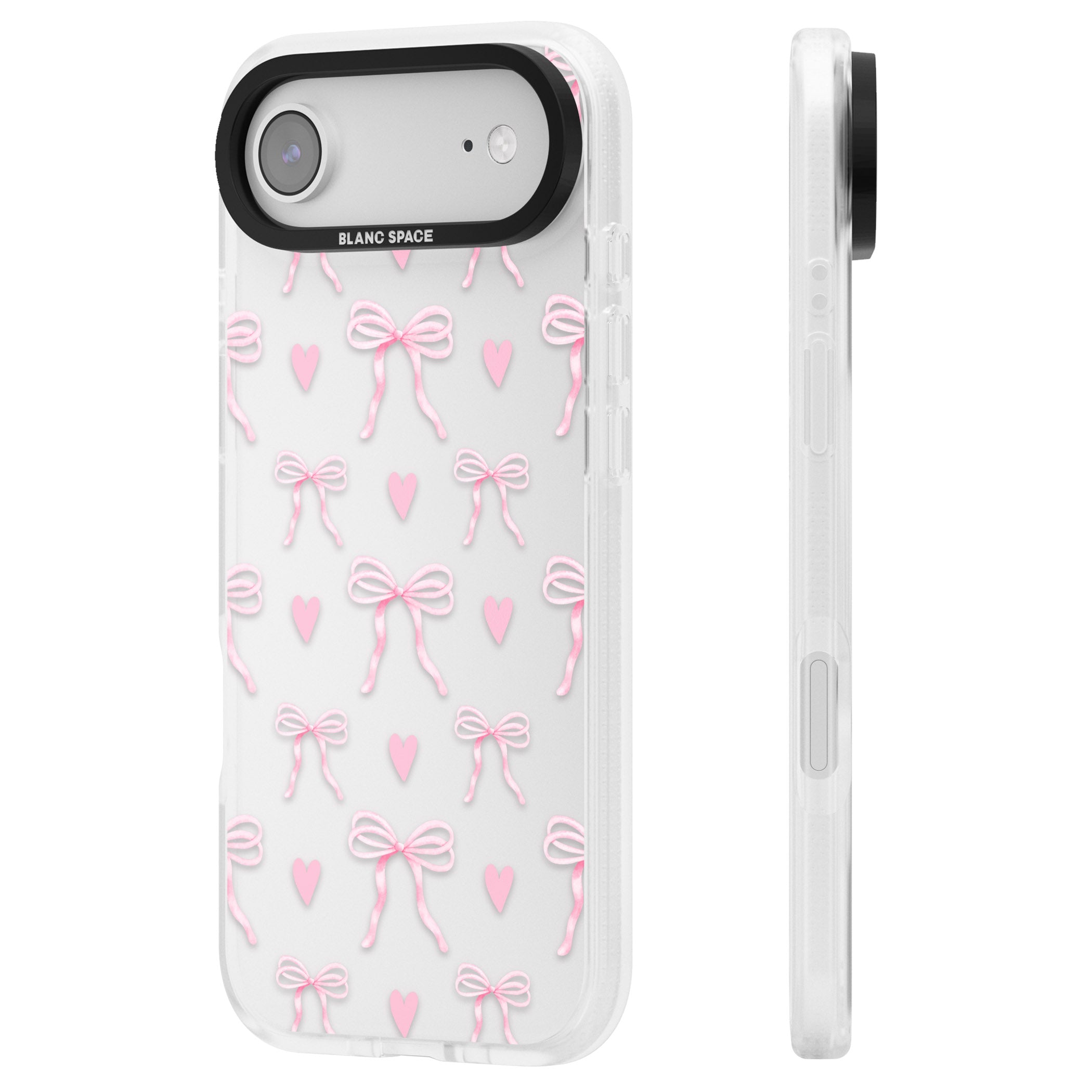 Pink Bows & Hearts iPhone 17 Air Impact Air Clear Phone Case Side Profile