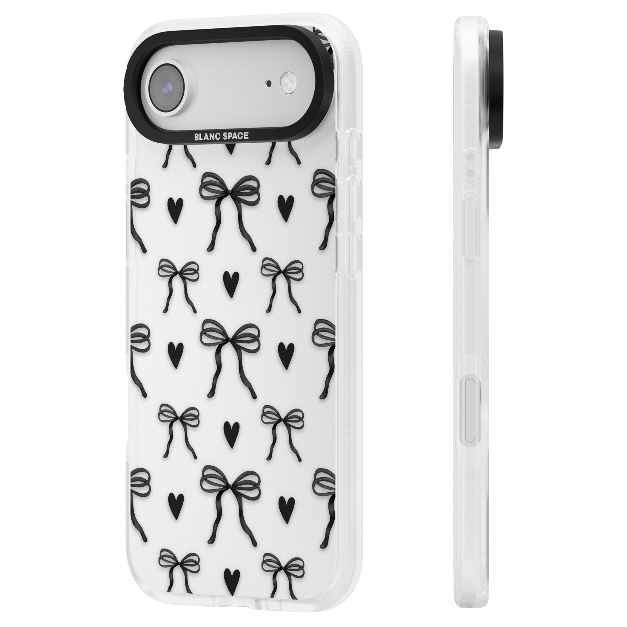 Black Bows & Hearts iPhone 17 Air Impact Air Clear Phone Case Side Profile