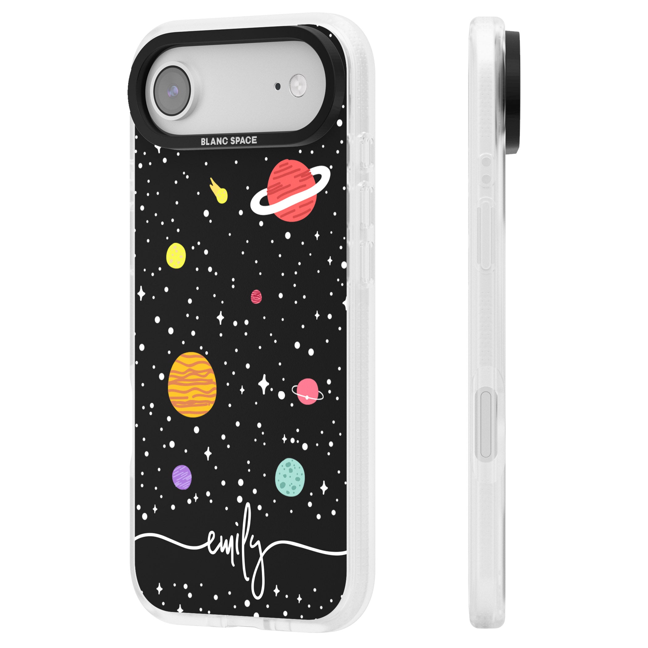 Personalised Cute Cartoon Planet iPhone 17 Air Impact Air Clear Phone Case Side Profile