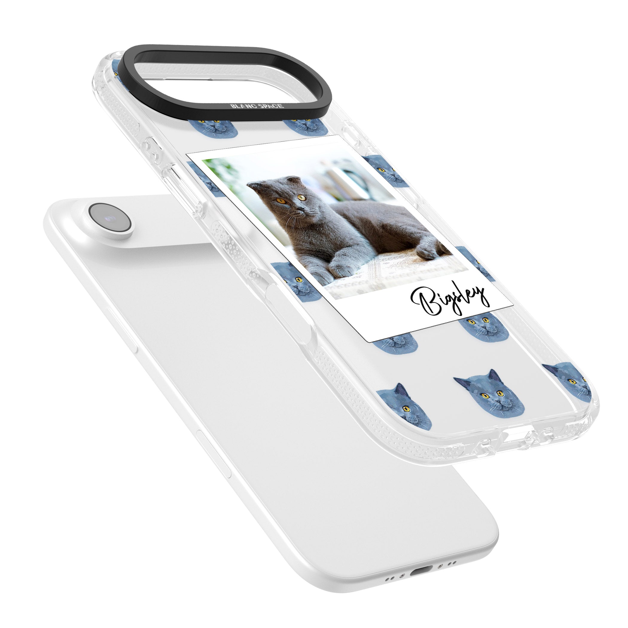 Personalised English Blue Cat Photo iPhone 17 Air Impact Air Clear Phone Case Colours
