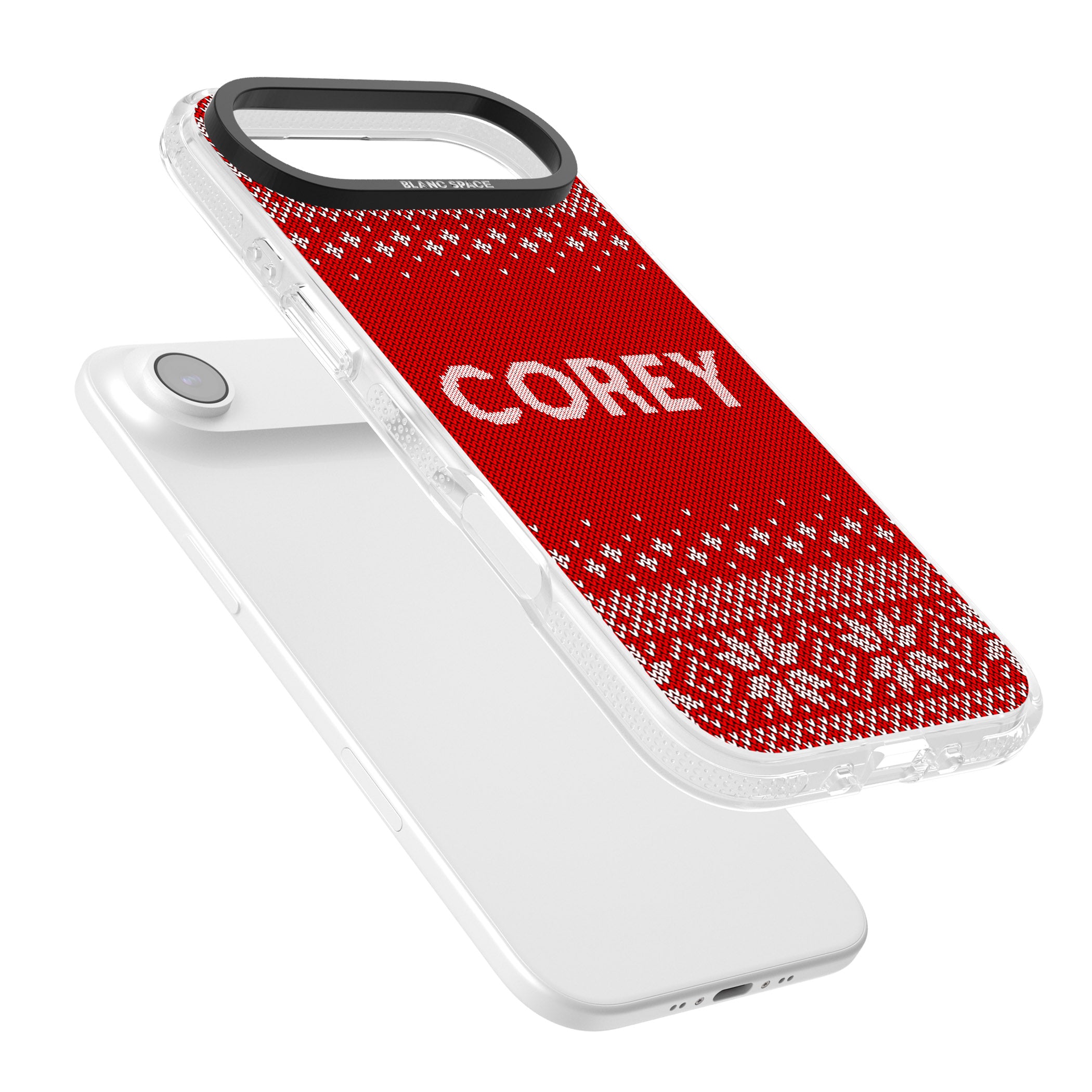 Personalised Red Christmas Knit iPhone 17 Air Impact Air Clear Phone Case Colours