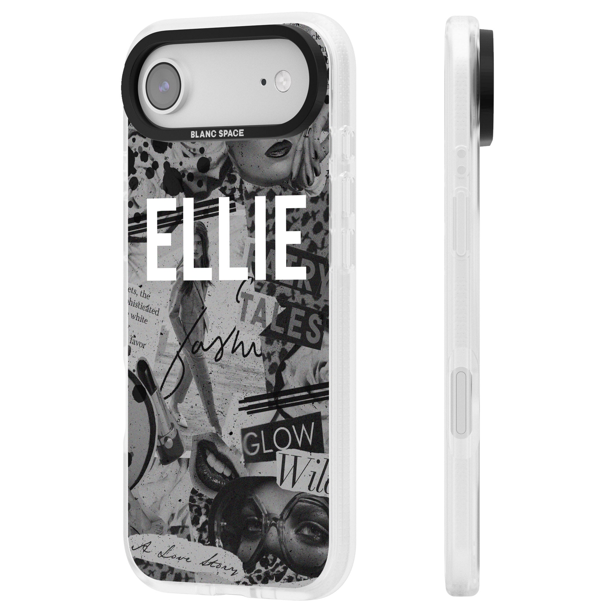 Personalised Grey Scale Vintage Collage iPhone 17 Air Impact Air Clear Phone Case Side Profile