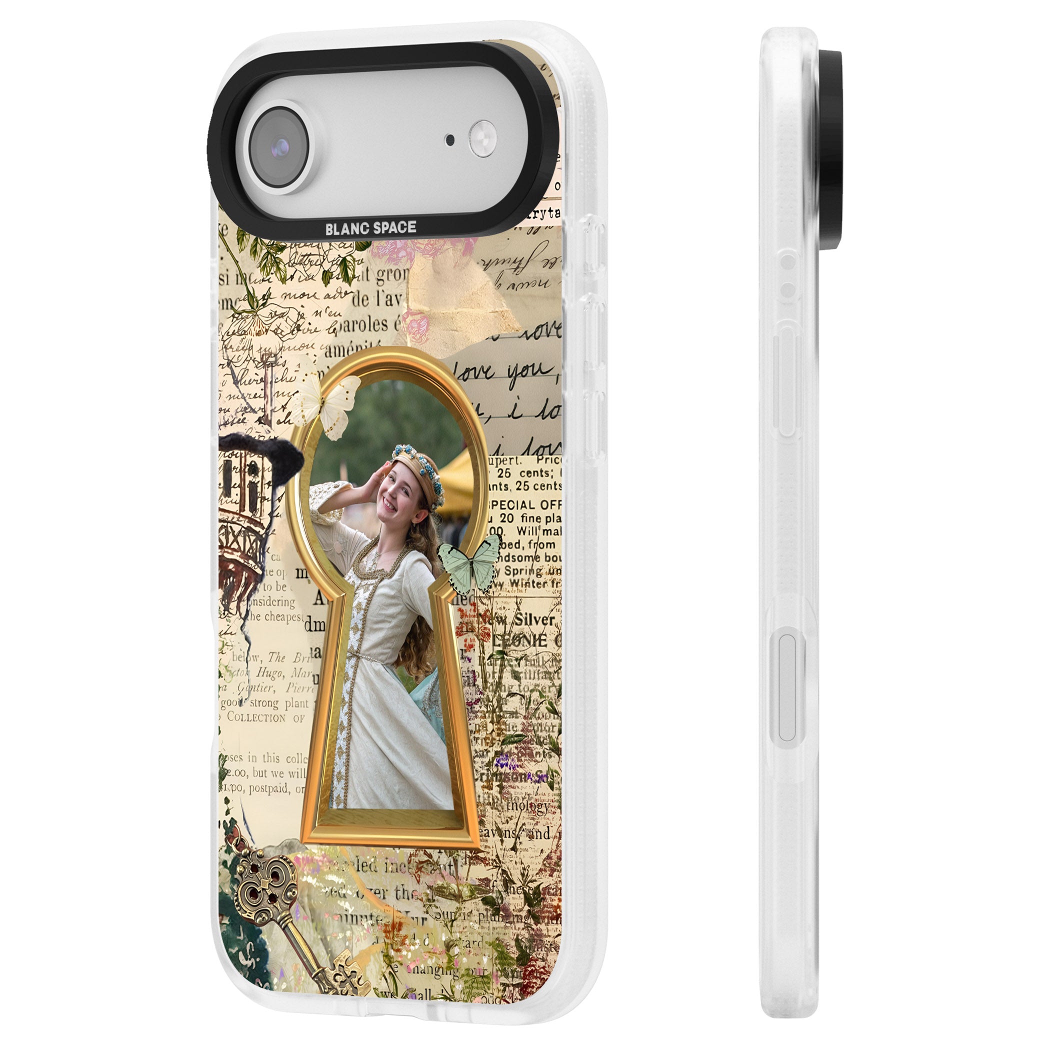 Personalised Bookpage Keyhole Frame iPhone 17 Air Impact Air Clear Phone Case Side Profile