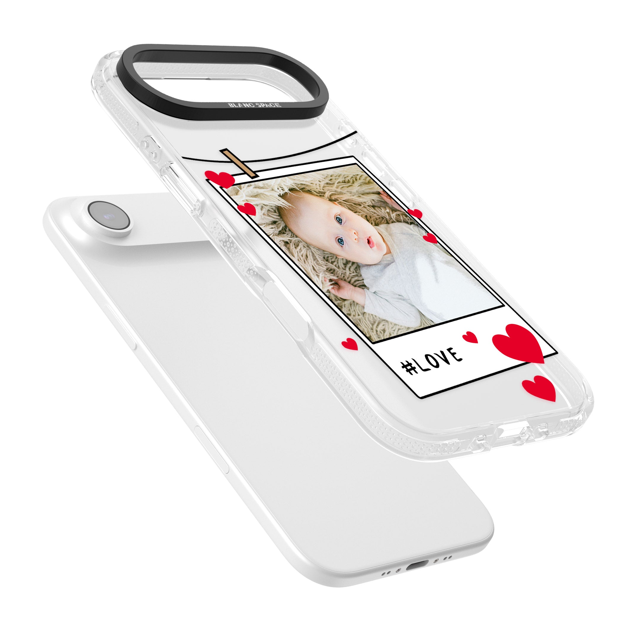 Personalised Paperclip & Hearts Instant Camera Photo iPhone 17 Air Impact Air Clear Phone Case Colours