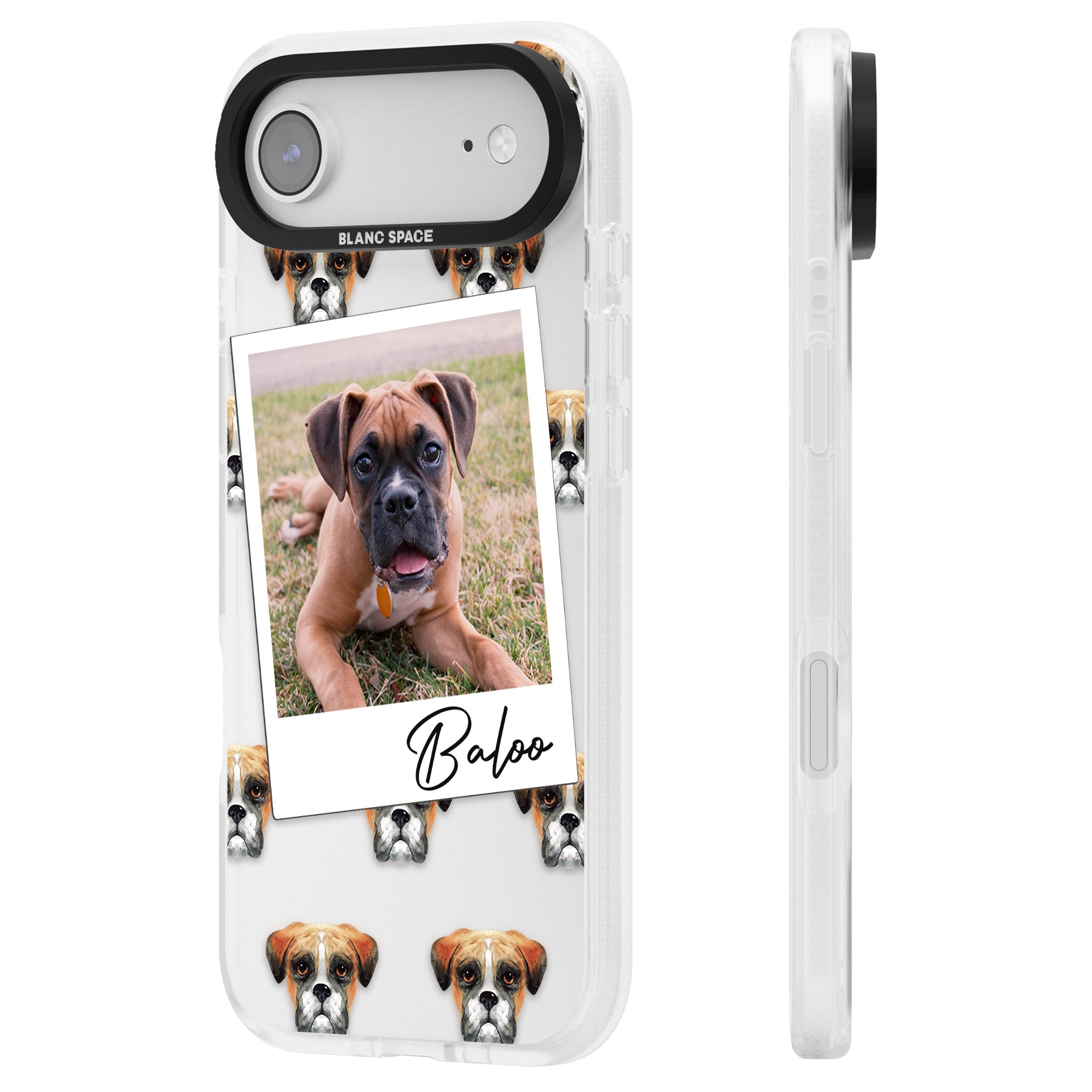 Personalised Boxer Instant Camera Photo iPhone 17 Air Impact Air Clear Phone Case Side Profile
