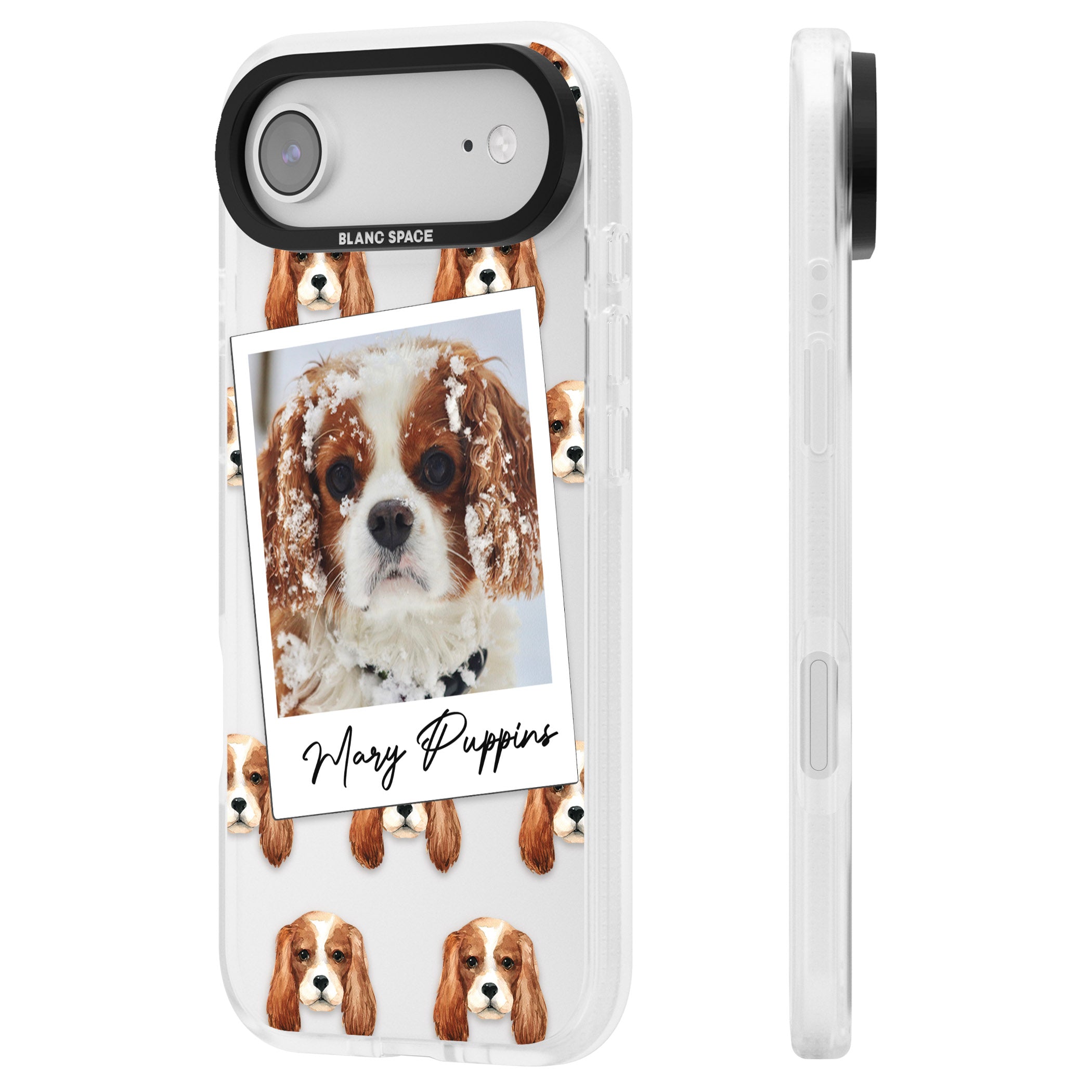 Personalised Cavalier King Charles Instant Camera Photo iPhone 17 Air Impact Air Clear Phone Case Side Profile