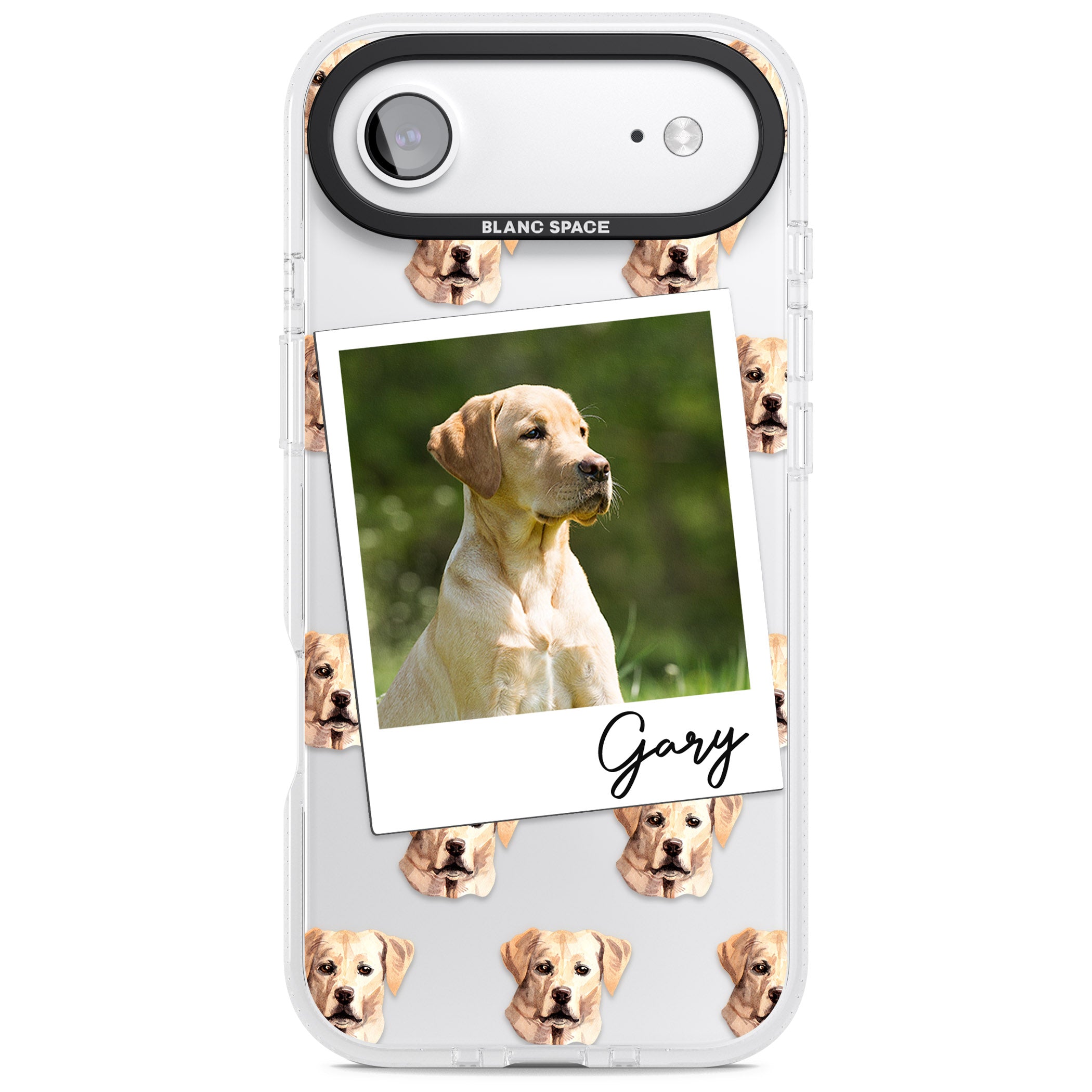 Personalised Tan Black Labrador Instant Camera Photo iPhone 17 Air Impact Air Clear Phone Case