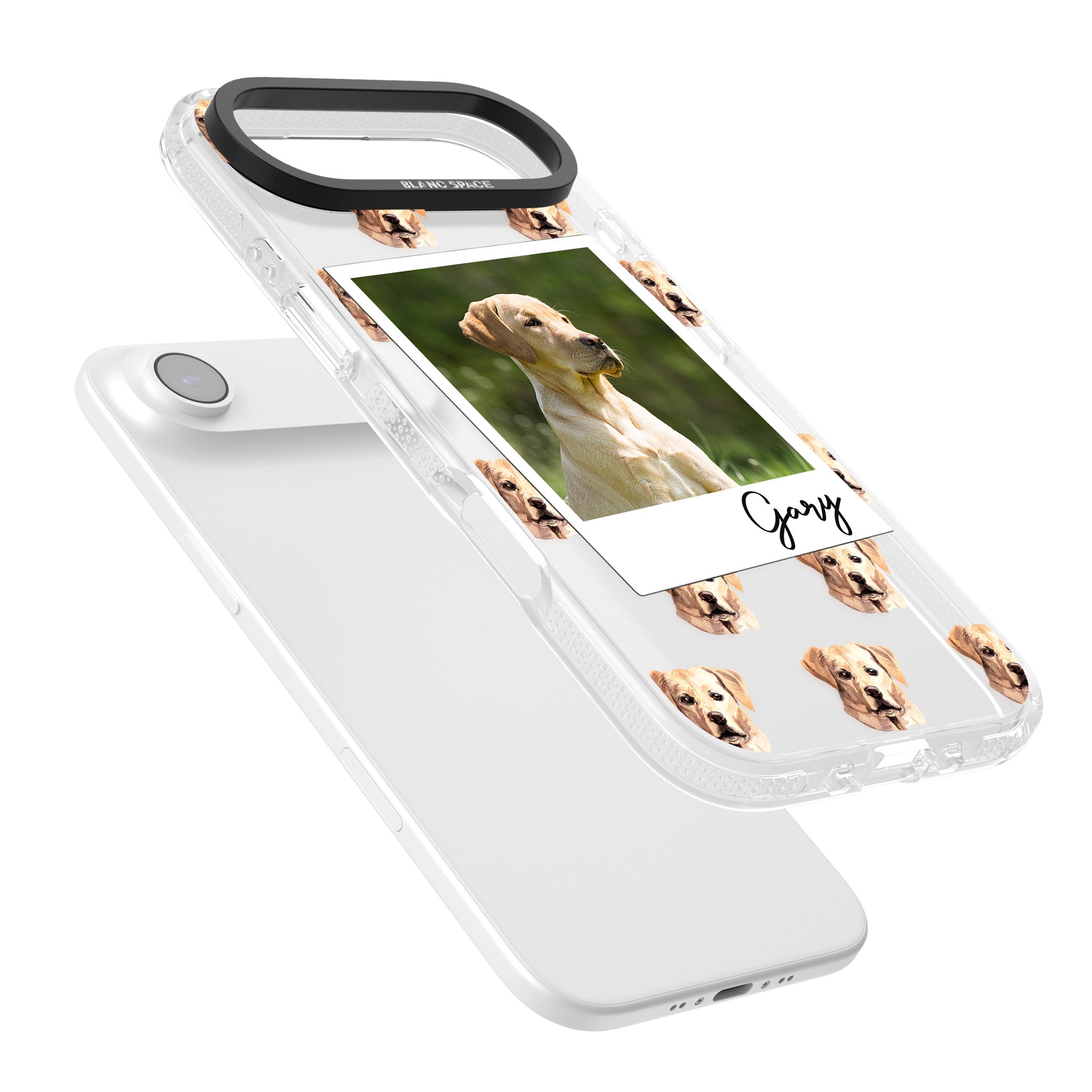 Personalised Tan Black Labrador Instant Camera Photo iPhone 17 Air Impact Air Clear Phone Case Colours