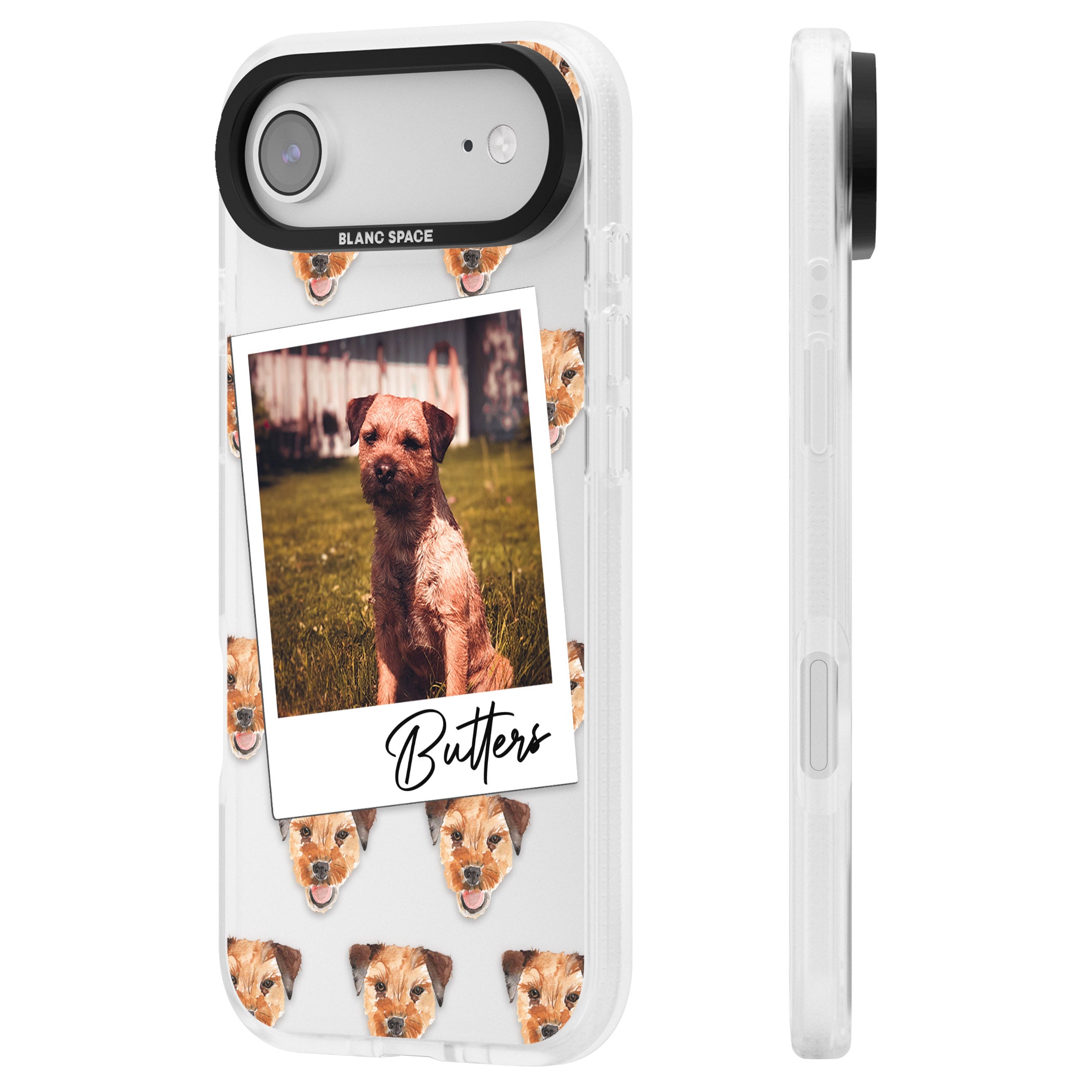 Personalised Border Terrier Instant Camera Photo iPhone 17 Air Impact Air Clear Phone Case Side Profile