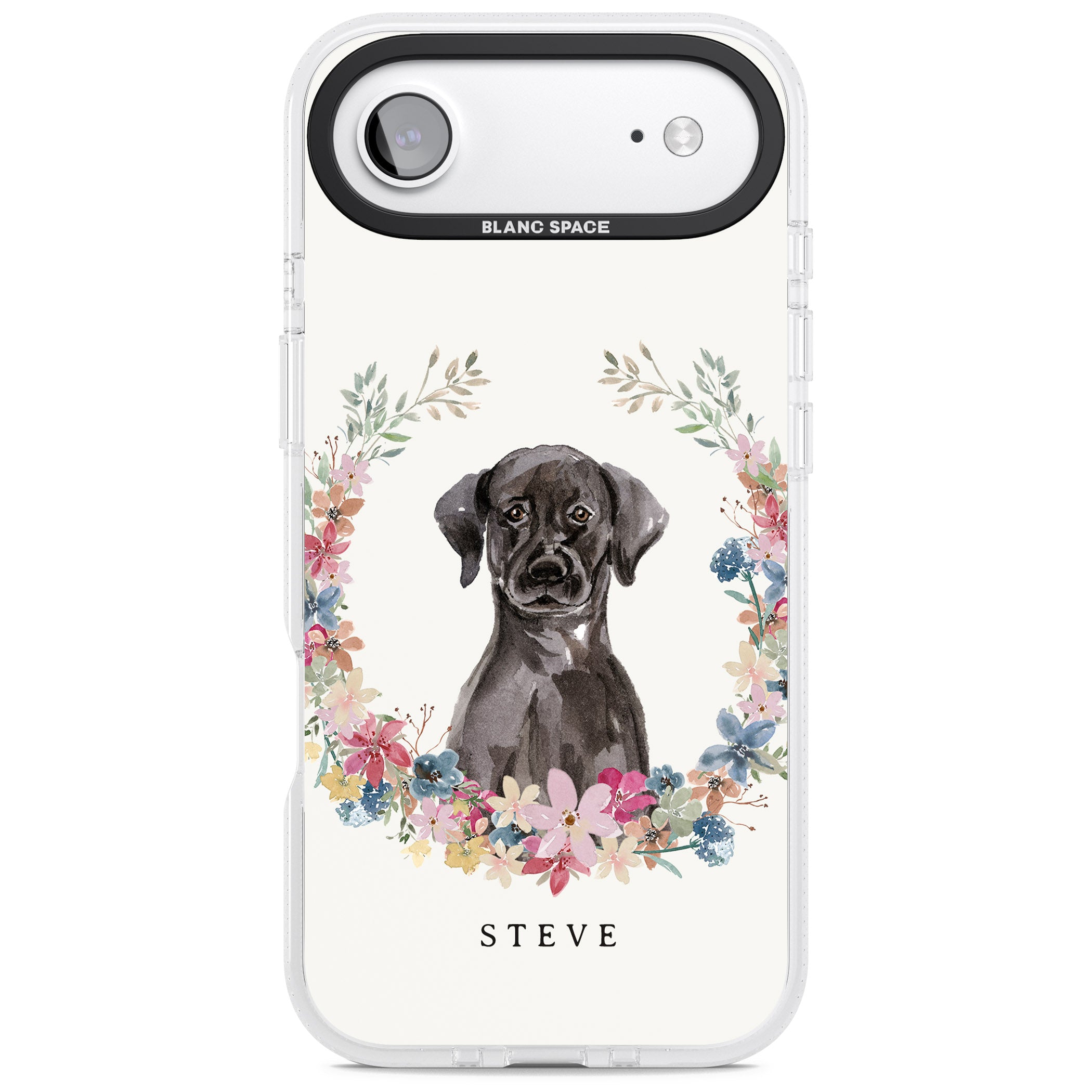 Personalised Black Labrador Floral Portrait iPhone 17 Air Impact Air Clear Phone Case