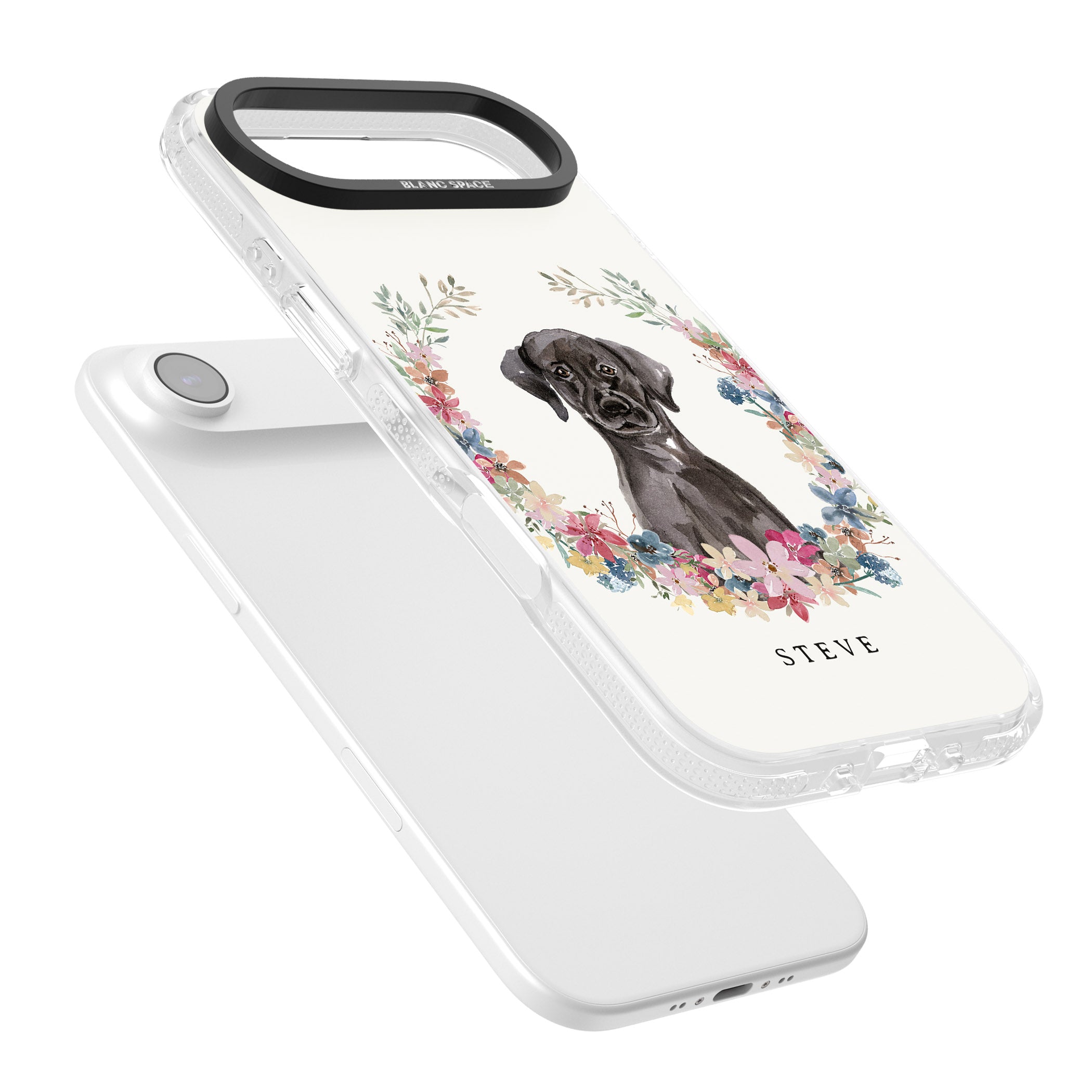 Personalised Black Labrador Floral Portrait iPhone 17 Air Impact Air Clear Phone Case Colours