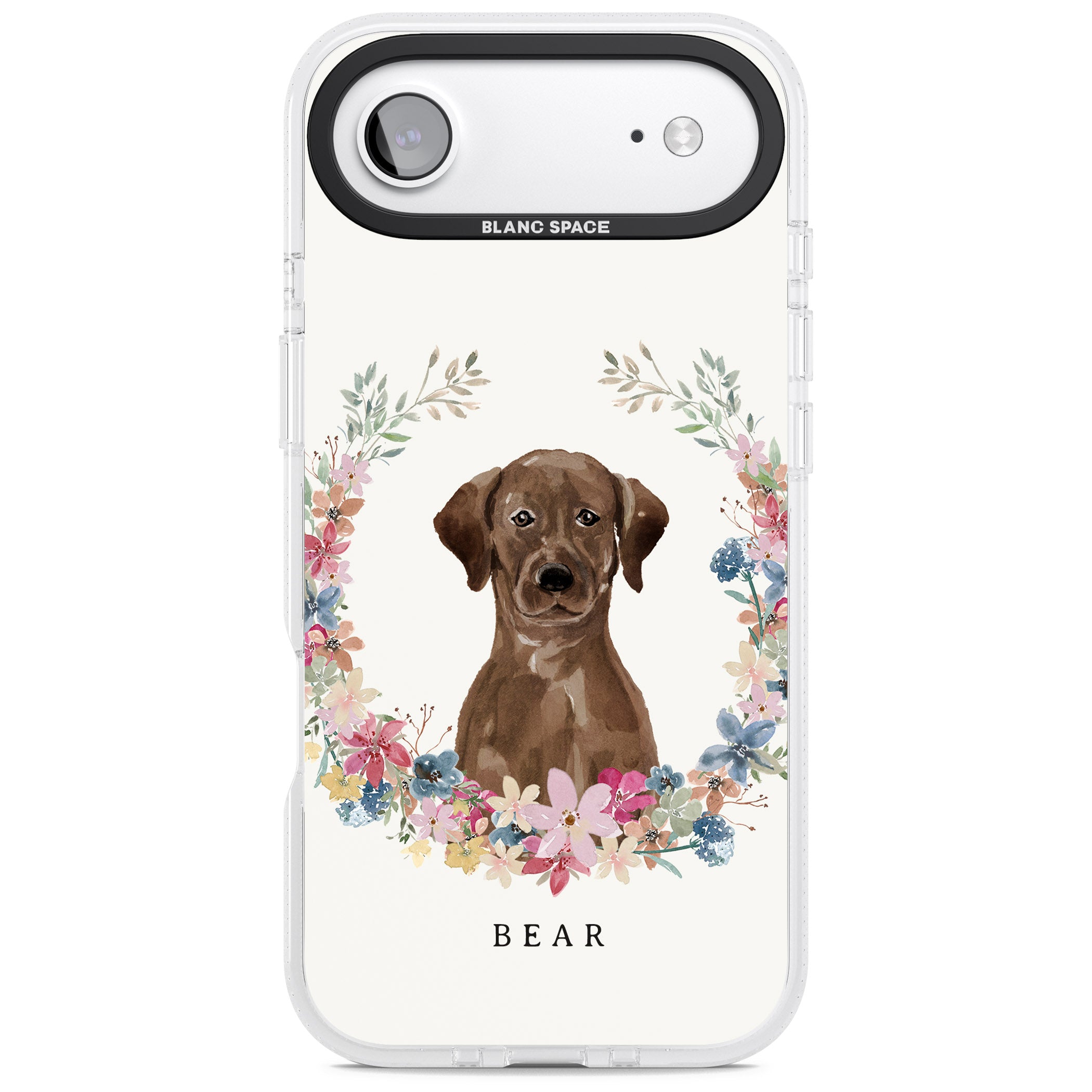 Personalised Chocolate Labrador Floral Portrait iPhone 17 Air Impact Air Clear Phone Case