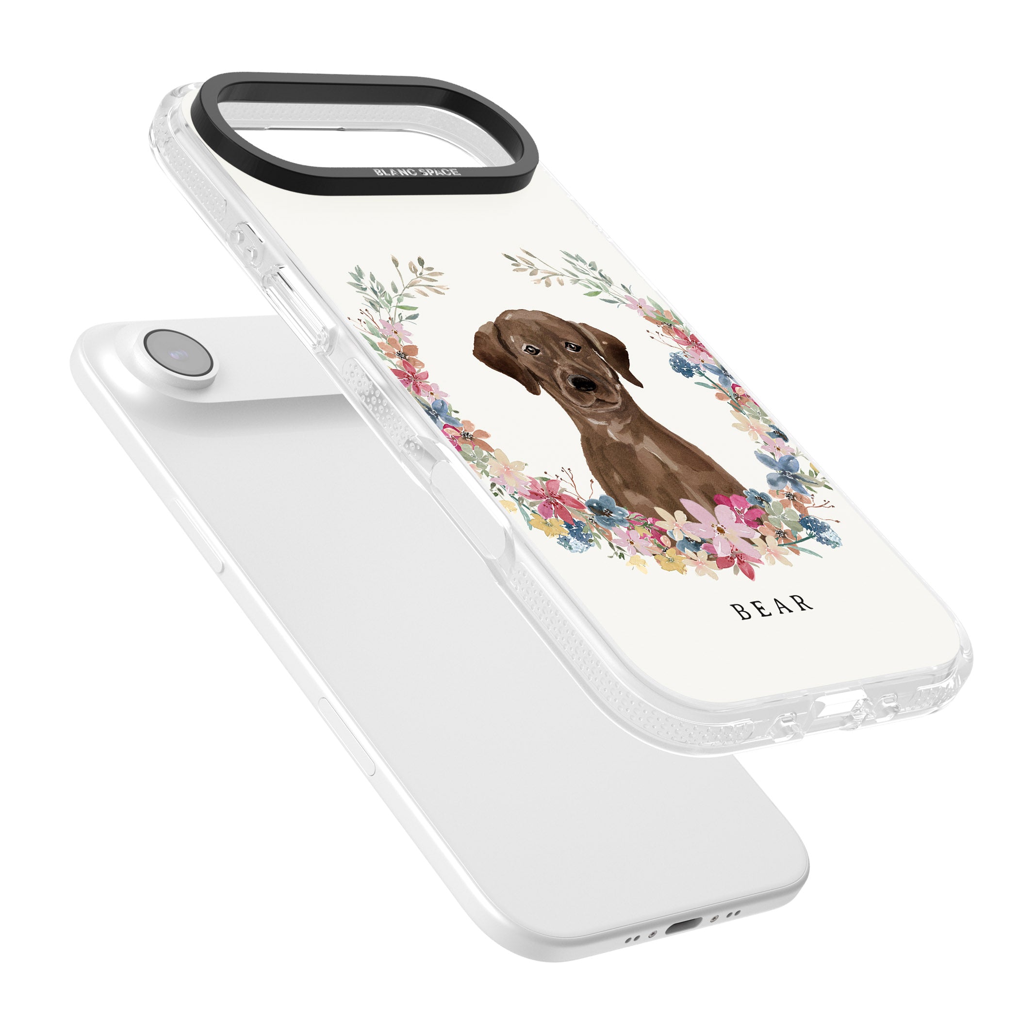 Personalised Chocolate Labrador Floral Portrait iPhone 17 Air Impact Air Clear Phone Case Colours
