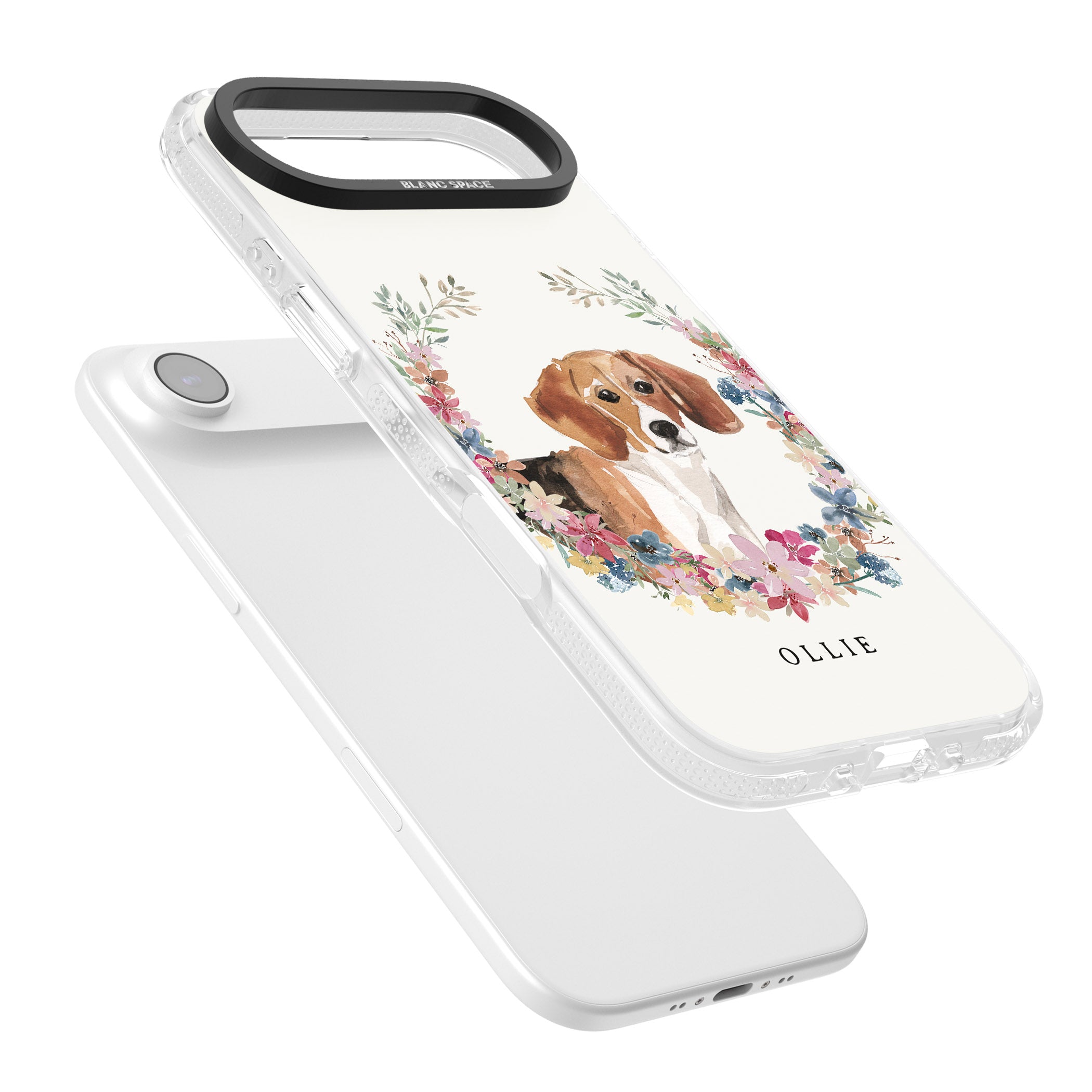 Personalised Beagle Floral Portrait iPhone 17 Air Impact Air Clear Phone Case Colours