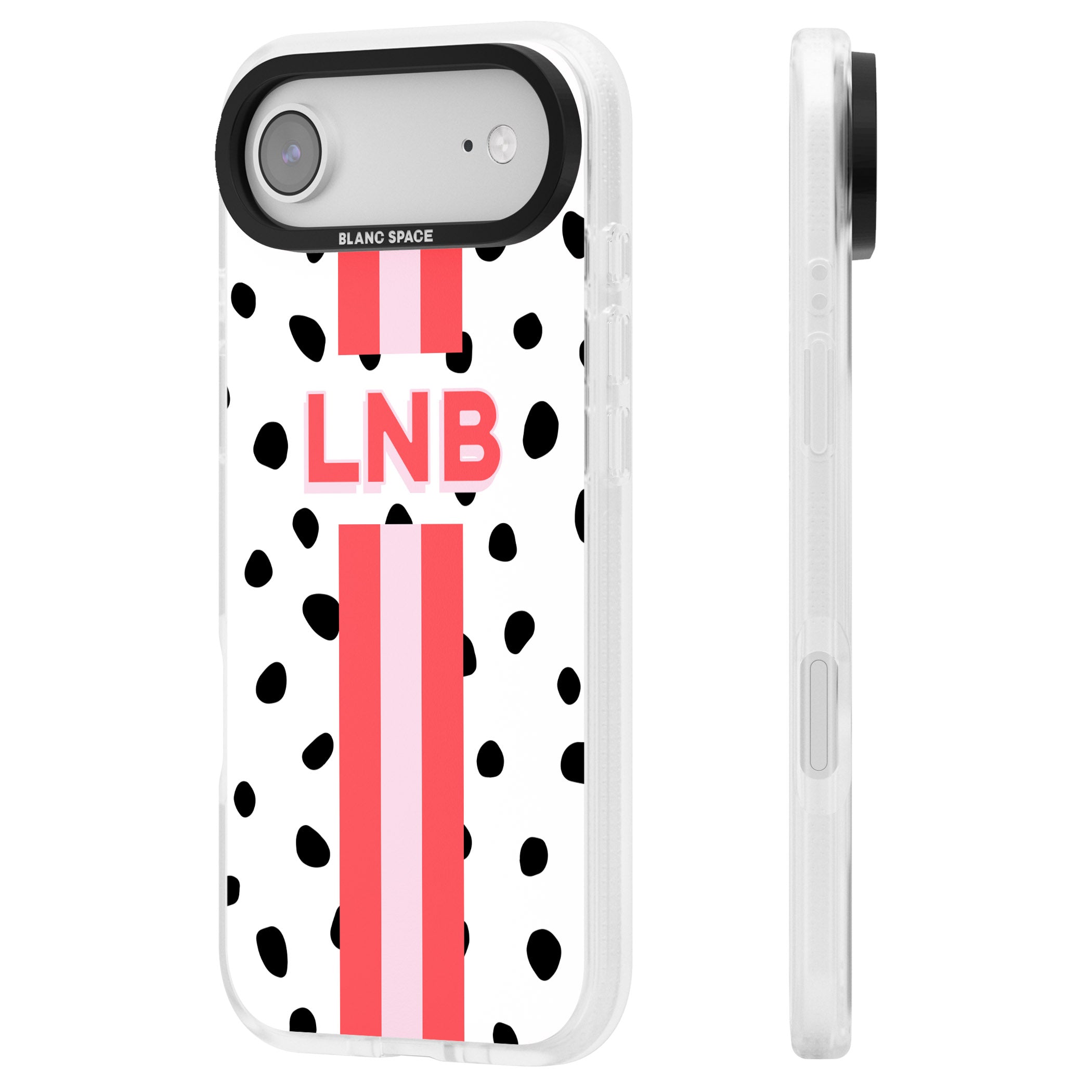 Personalised Polka & Pink Stripe iPhone 17 Air Impact Air Clear Phone Case Side Profile