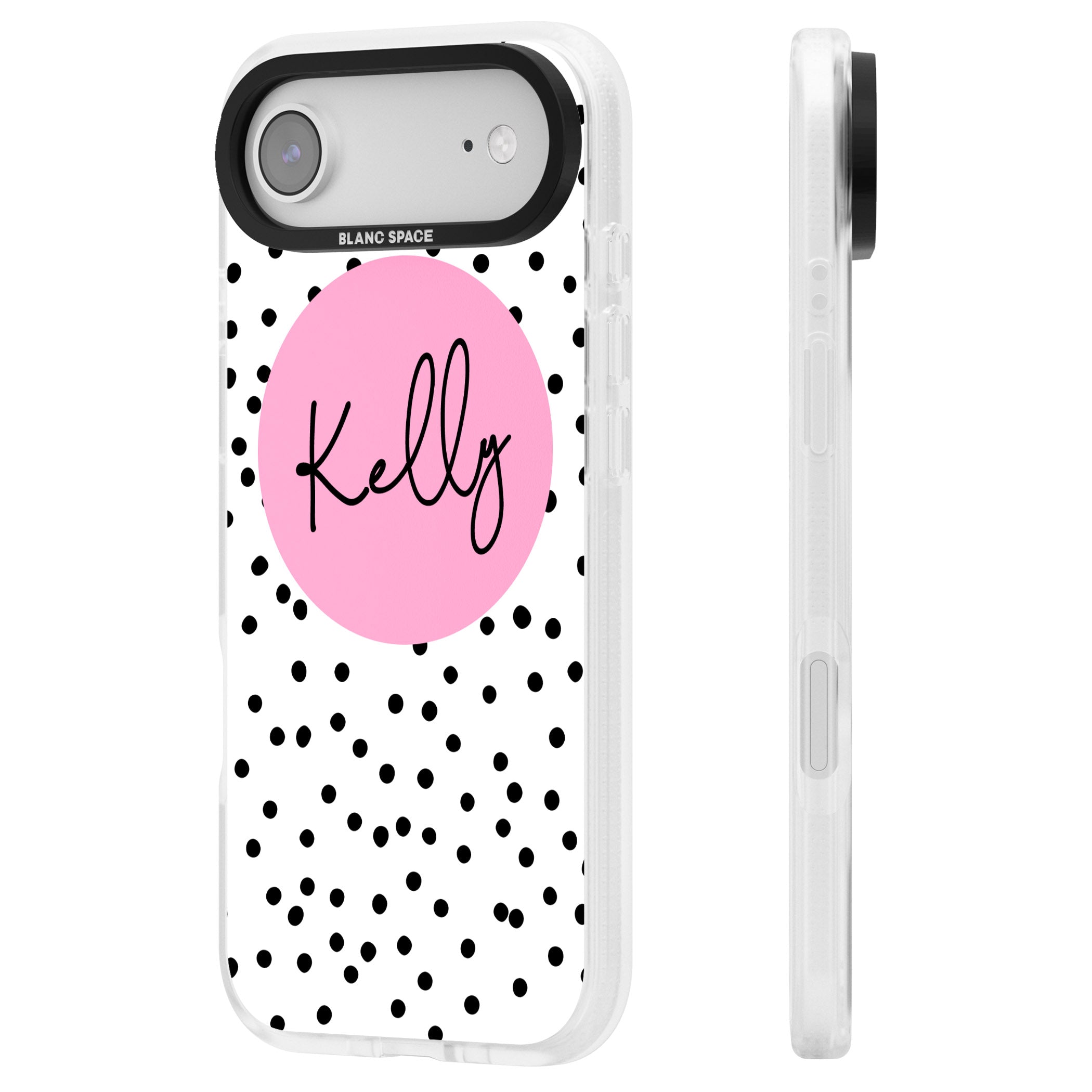 Personalised Pink Circle & Dots iPhone 17 Air Impact Air Clear Phone Case Side Profile