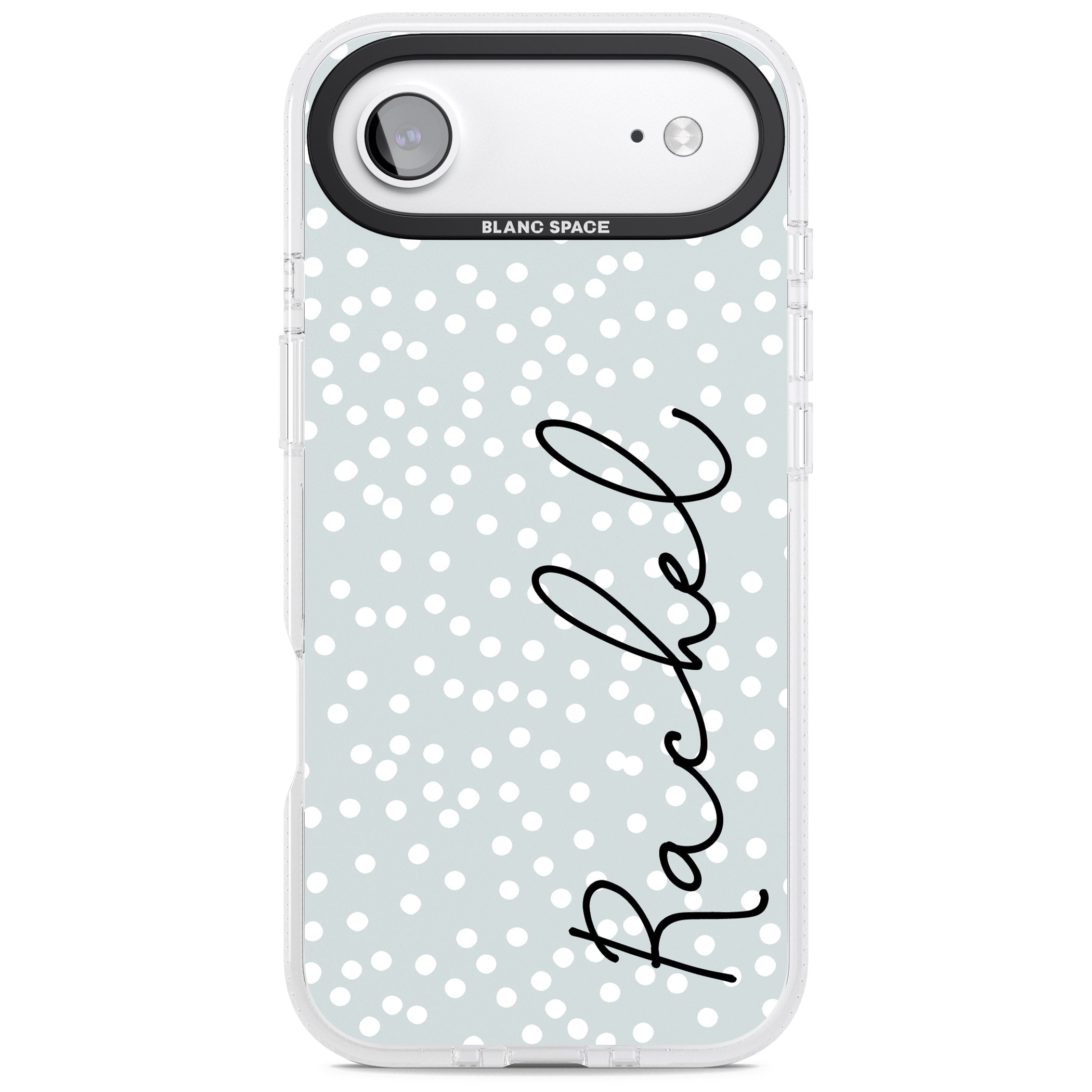 Personalised Vertical Cursive & Dots iPhone 17 Air Impact Air Clear Phone Case