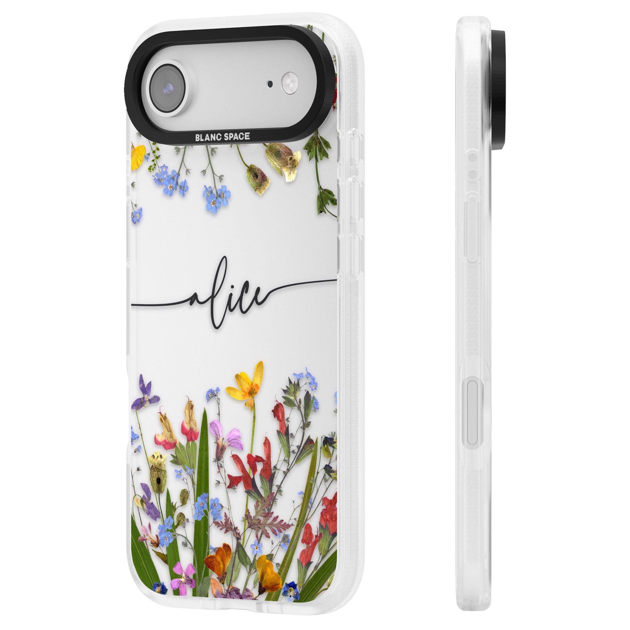 Personalised Wildflower Floral iPhone 17 Air Impact Air Clear Phone Case Side Profile