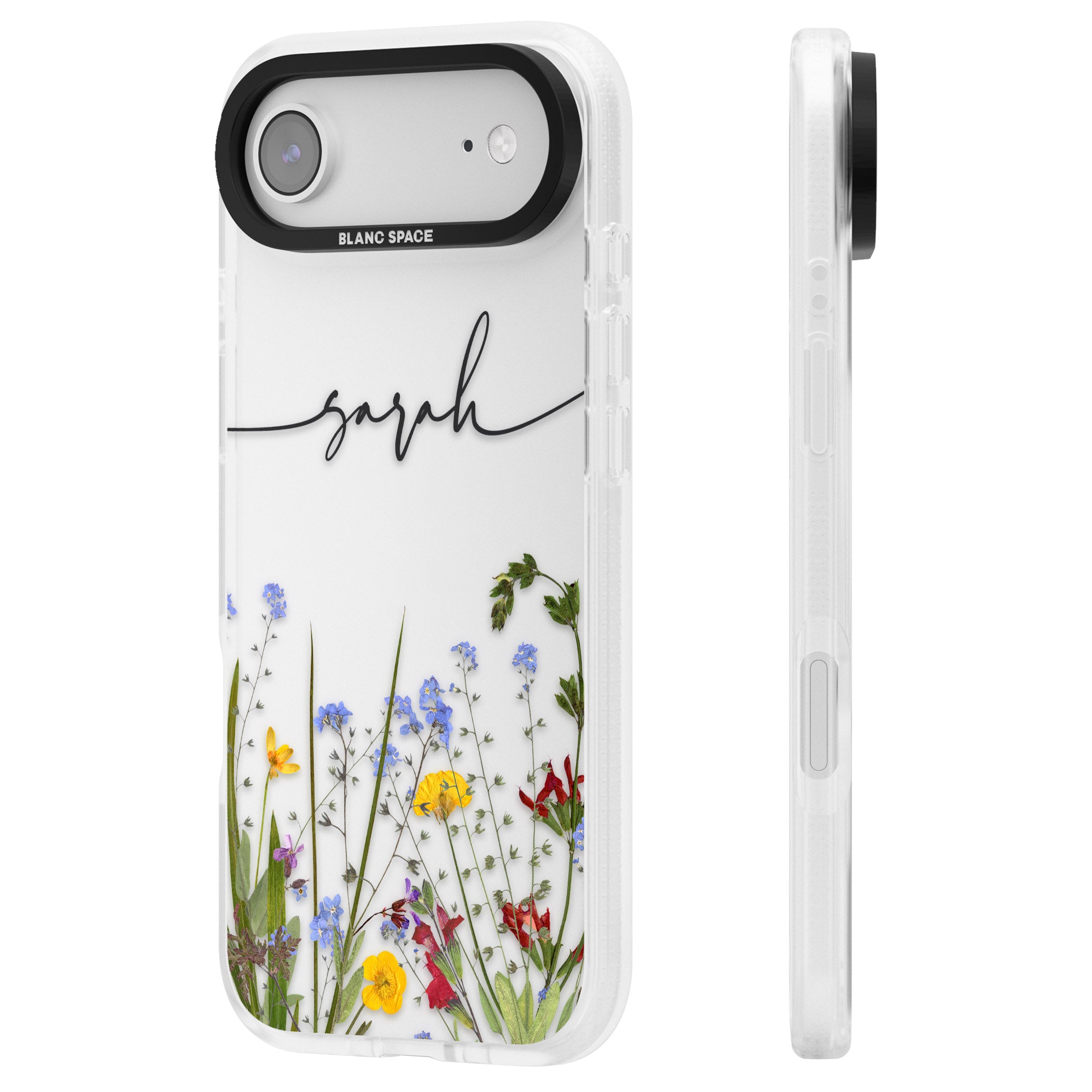 Personalised Wildflower Floral iPhone 17 Air Impact Air Clear Phone Case Side Profile