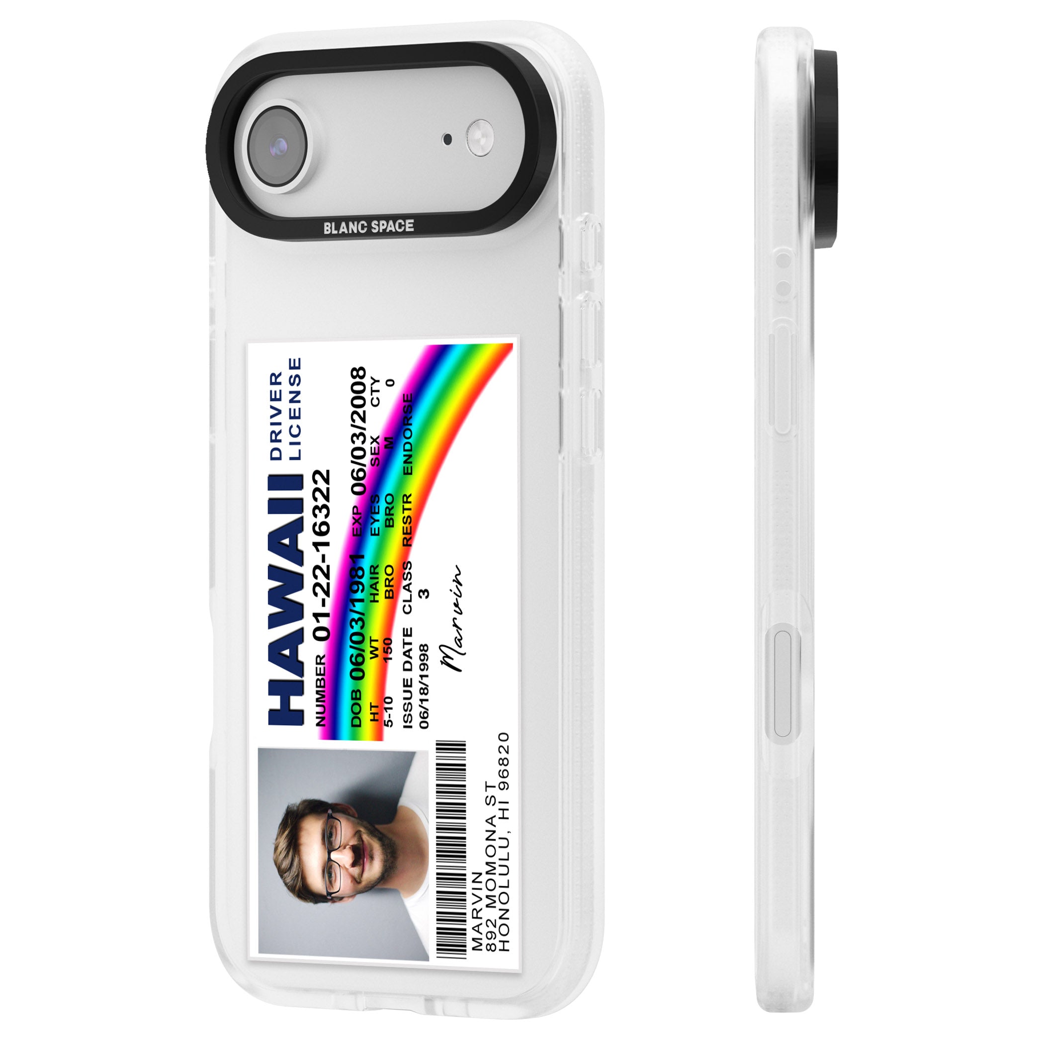 Personalised Hawaii Driving License iPhone 17 Air Impact Air Clear Phone Case Side Profile
