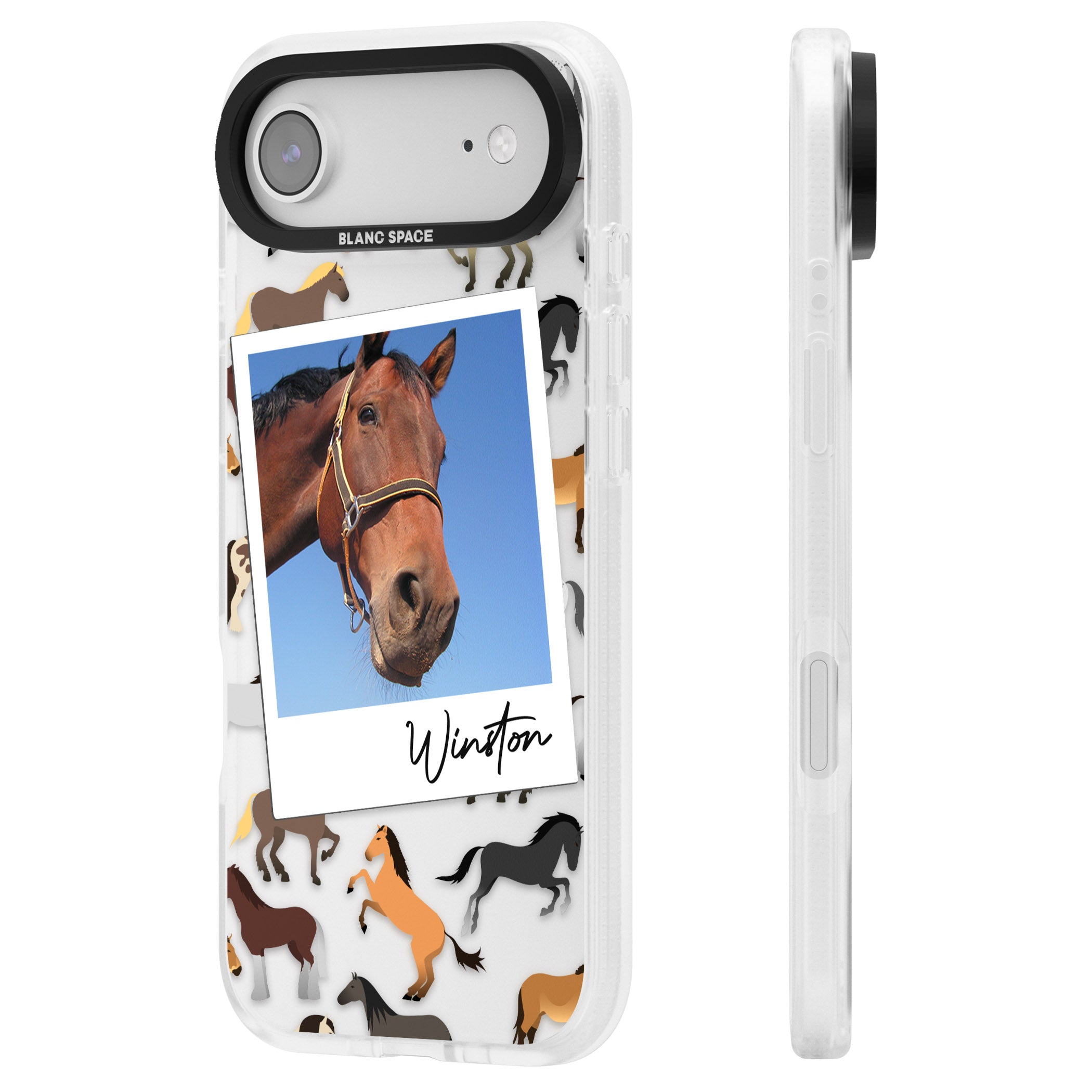 Personalised Horse Polaroid iPhone 17 Air Impact Air Clear Phone Case Side Profile