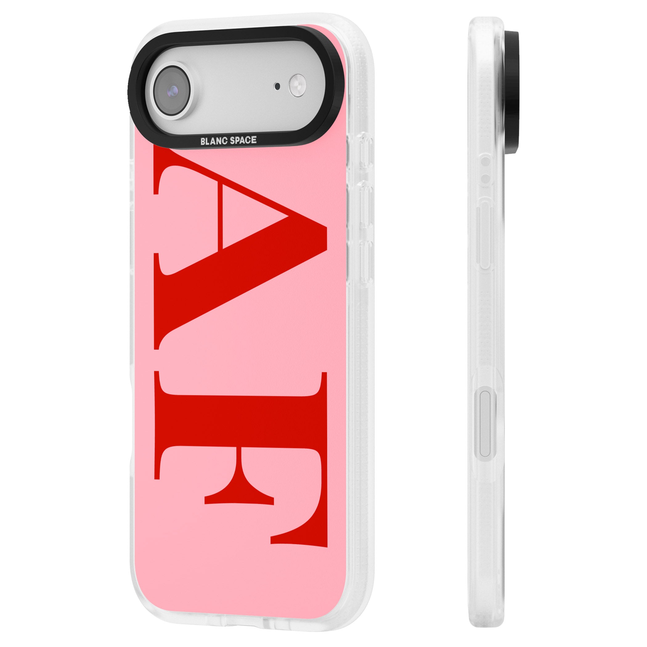 Personalised Red & Pink Letters iPhone 17 Air Impact Air Clear Phone Case Side Profile